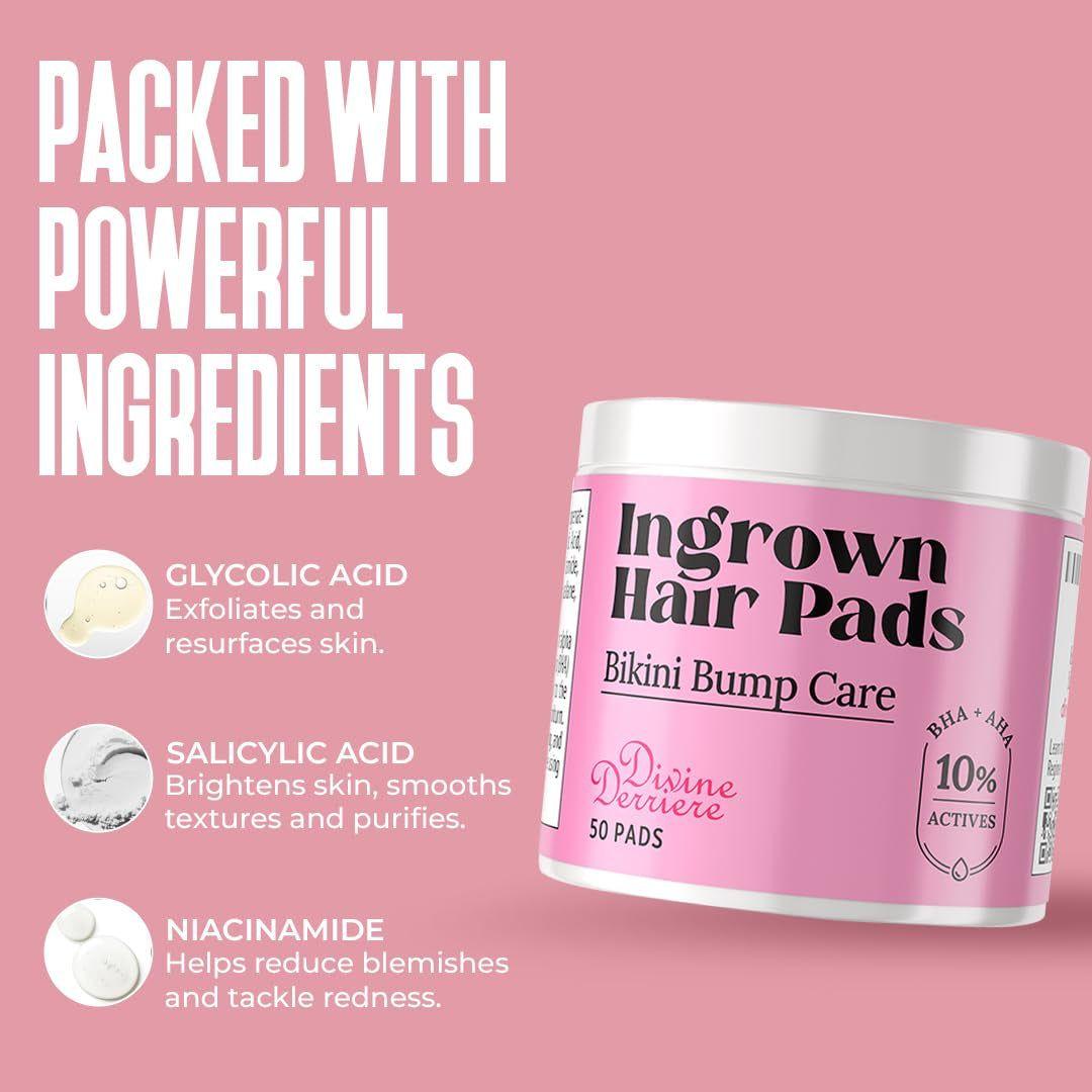 Divine Derriere Ingrown Hair Pads – 50 Pads | Exfoliating Razor Bump & Ingrown Hair Treatment