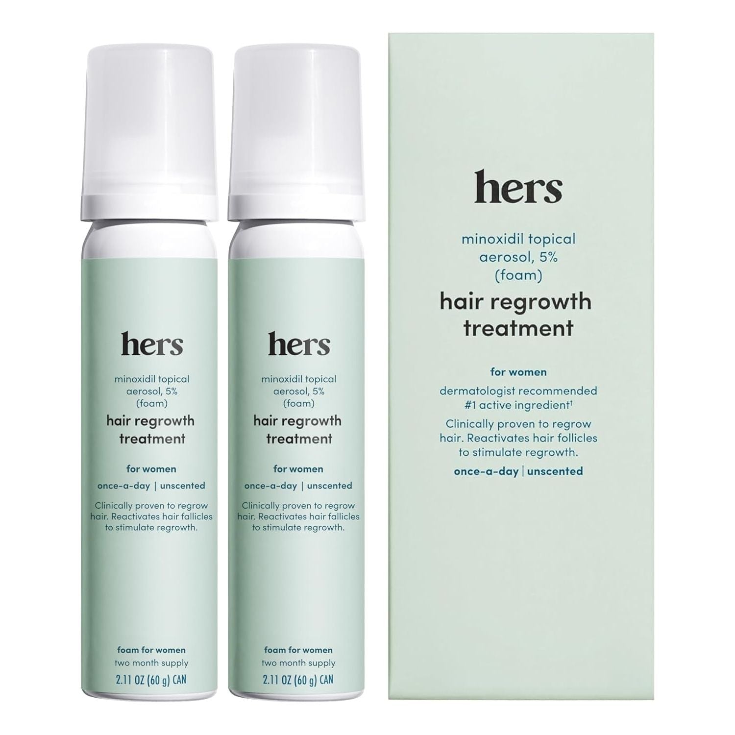HIMS & HERS Hers Minoxidil Topical Aerosol, 5% (Foam) – Hair Regrowth Treatment for Women (2 Pack, 60g) | Clinically Proven to Restore Thinning Hair