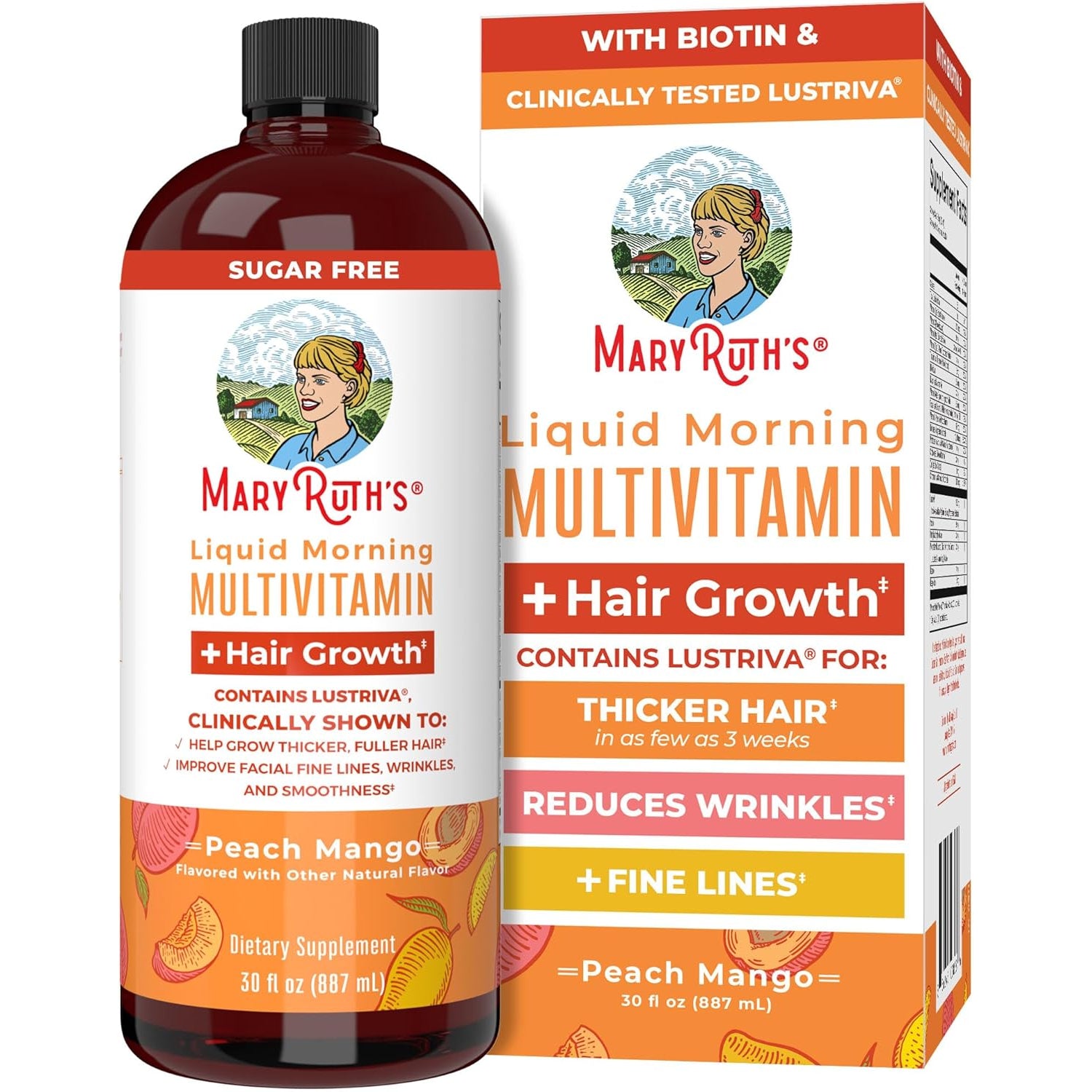MARYRUTH'S Liquid Multivitamin+Hair Growth | Clinically Tested for Thicker Hair & Facial Wrinkles in Women | Biotin 10000Mcg | Lustriva Hair Growth Supplement | Skin Care | Age 18+ | 30 Fl Oz