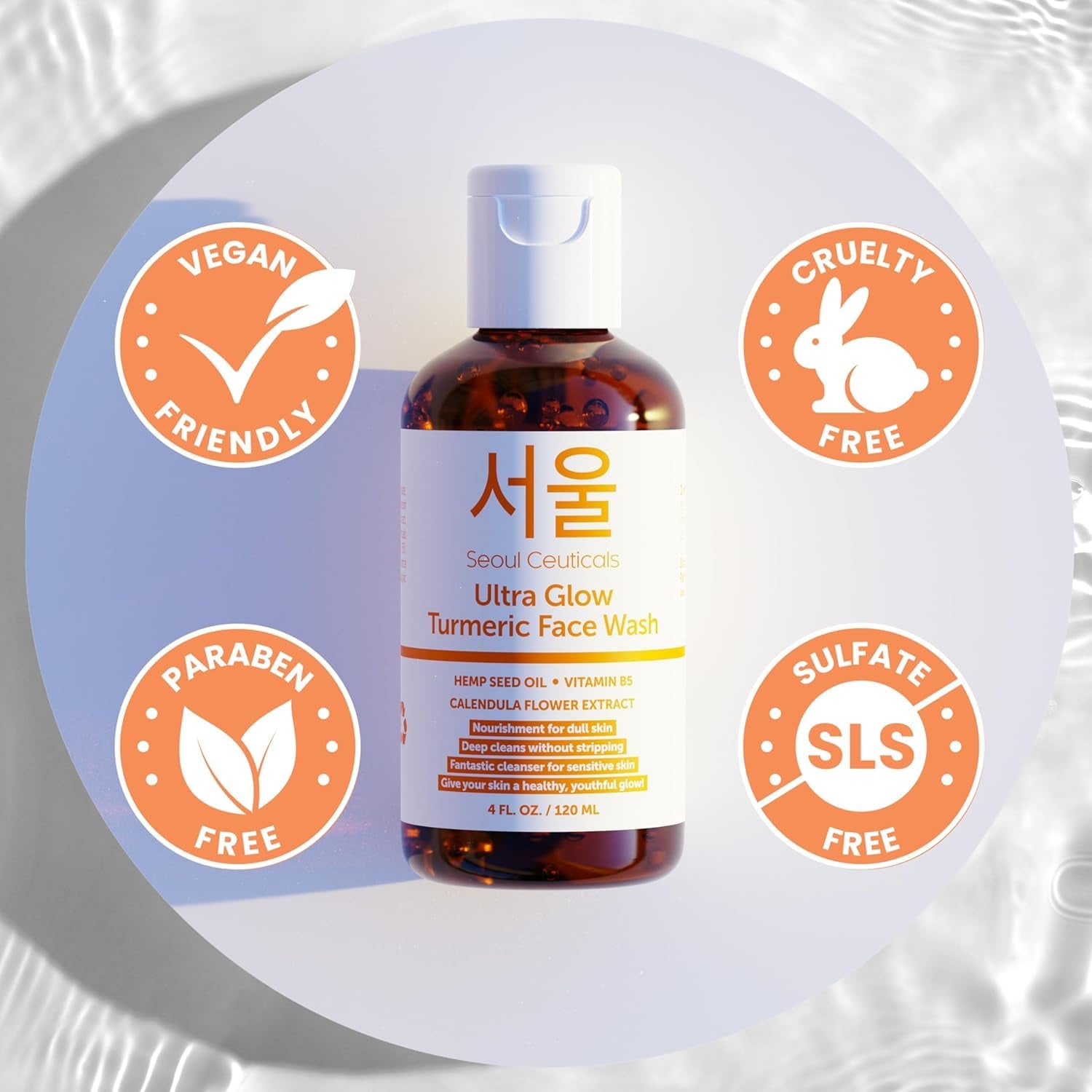 SeoulCeuticals Korean Turmeric Face Wash – Vegan Brightening Cleanser for Dry & Sensitive Skin | K-Beauty | 120ml