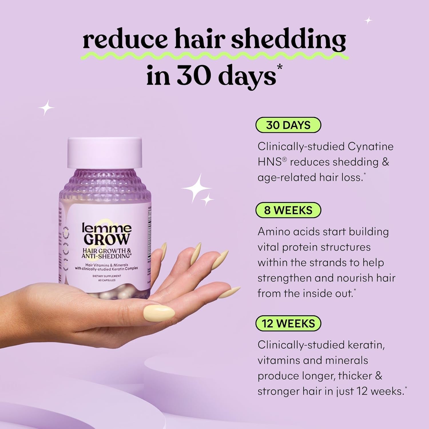 Grow Hair Growth Supplement for Women, Clinically Proven Keratin Complex for Visibly Thicker Hair and Scalp Coverage, Reduced Shedding, Nourish Thinning Hair - 1 Month Supply