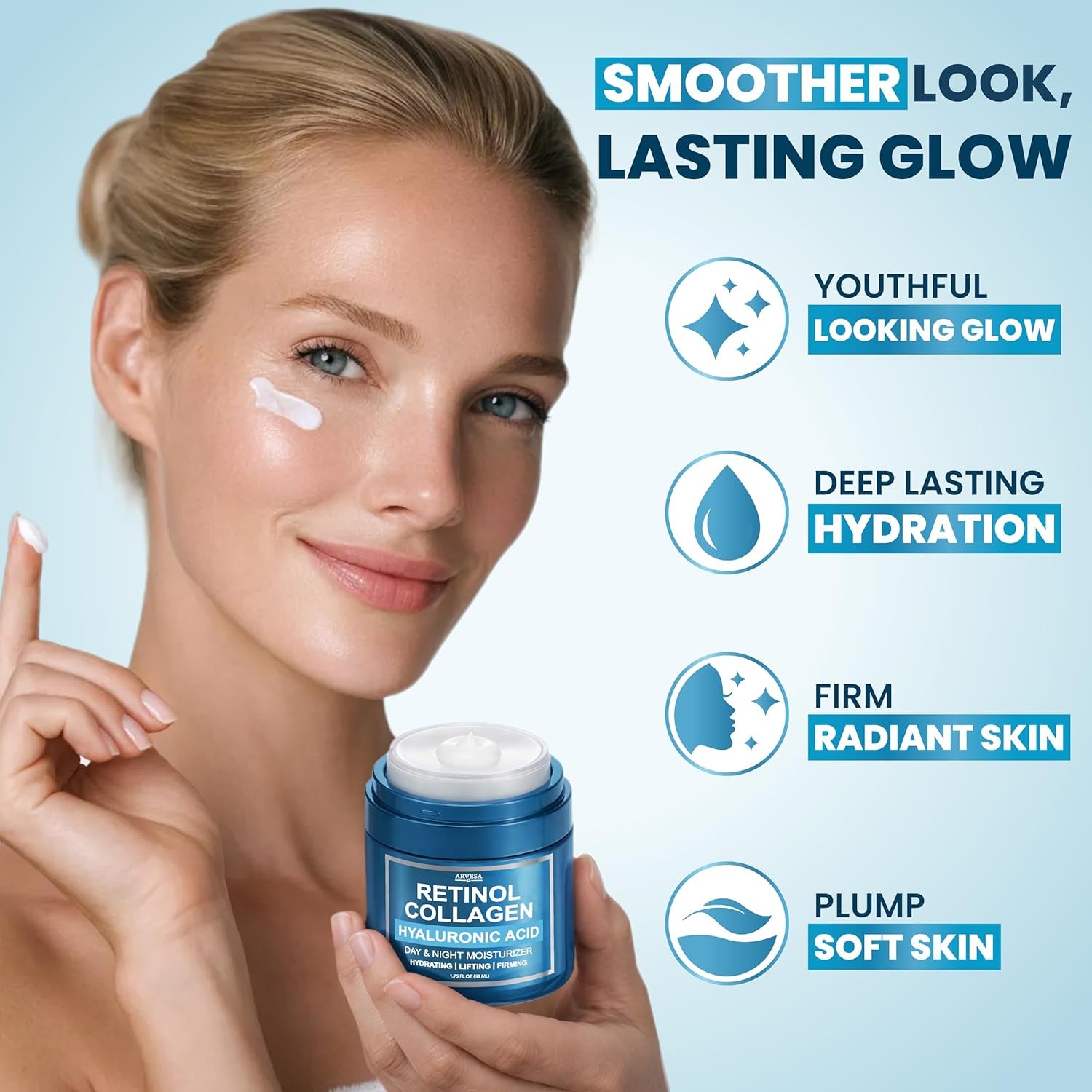 Retinol Cream for Face - Anti-Aging Moisturizer Wrinkle Cream with Collagen & Hyaluronic Acid - Face & Neck Moisturizer for Firming, Hydration & Smooth Skin - Day & Night Skin Care for Women & Men