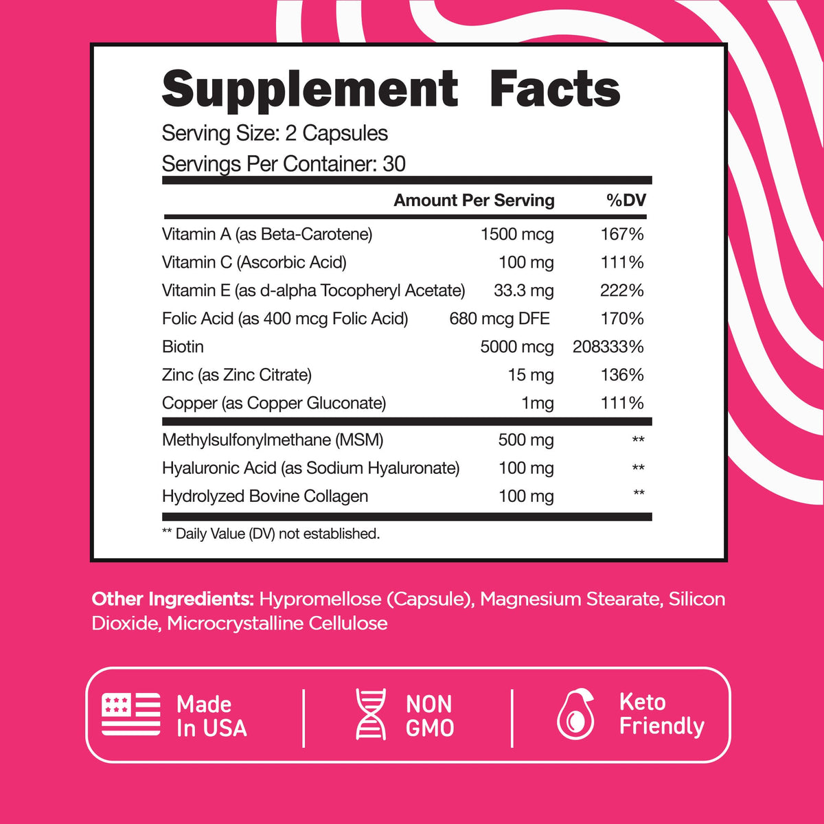 Vital Vitamins Biotin Complex with Collagen & Hyaluronic Acid – 60 Capsules