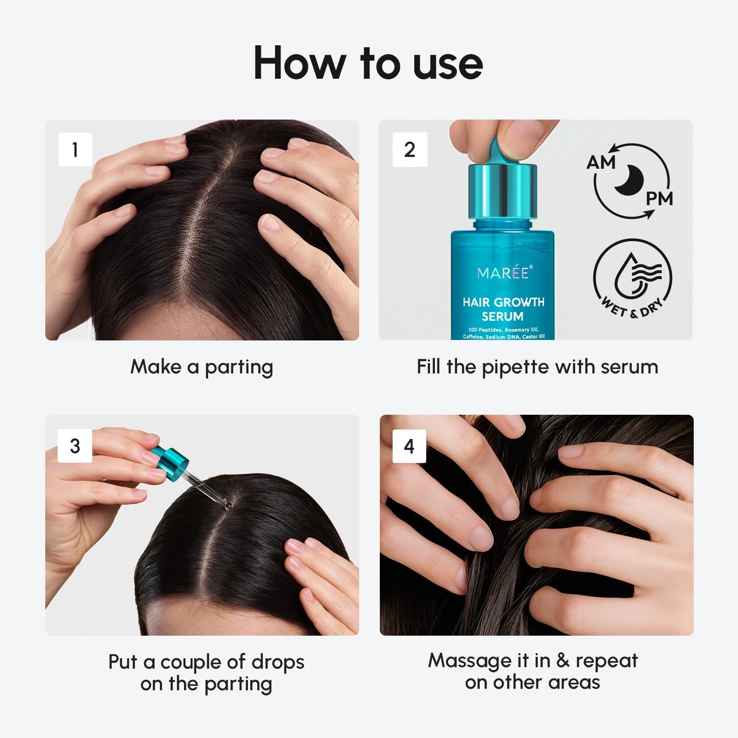 MAREE Hair Growth Serum – Caffeine, Peptides & Rosemary Oil for Thicker, Fuller Hair | 120ml