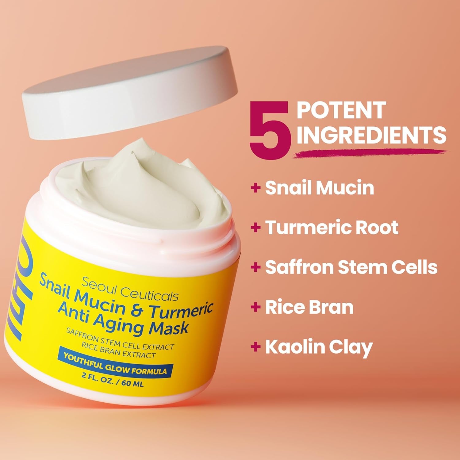 SeoulCeuticals Snail Mucin & Turmeric Face Mask – Korean Anti-Ageing Wash-Off Mask for Healthy Glow | 60ml | K-Beauty