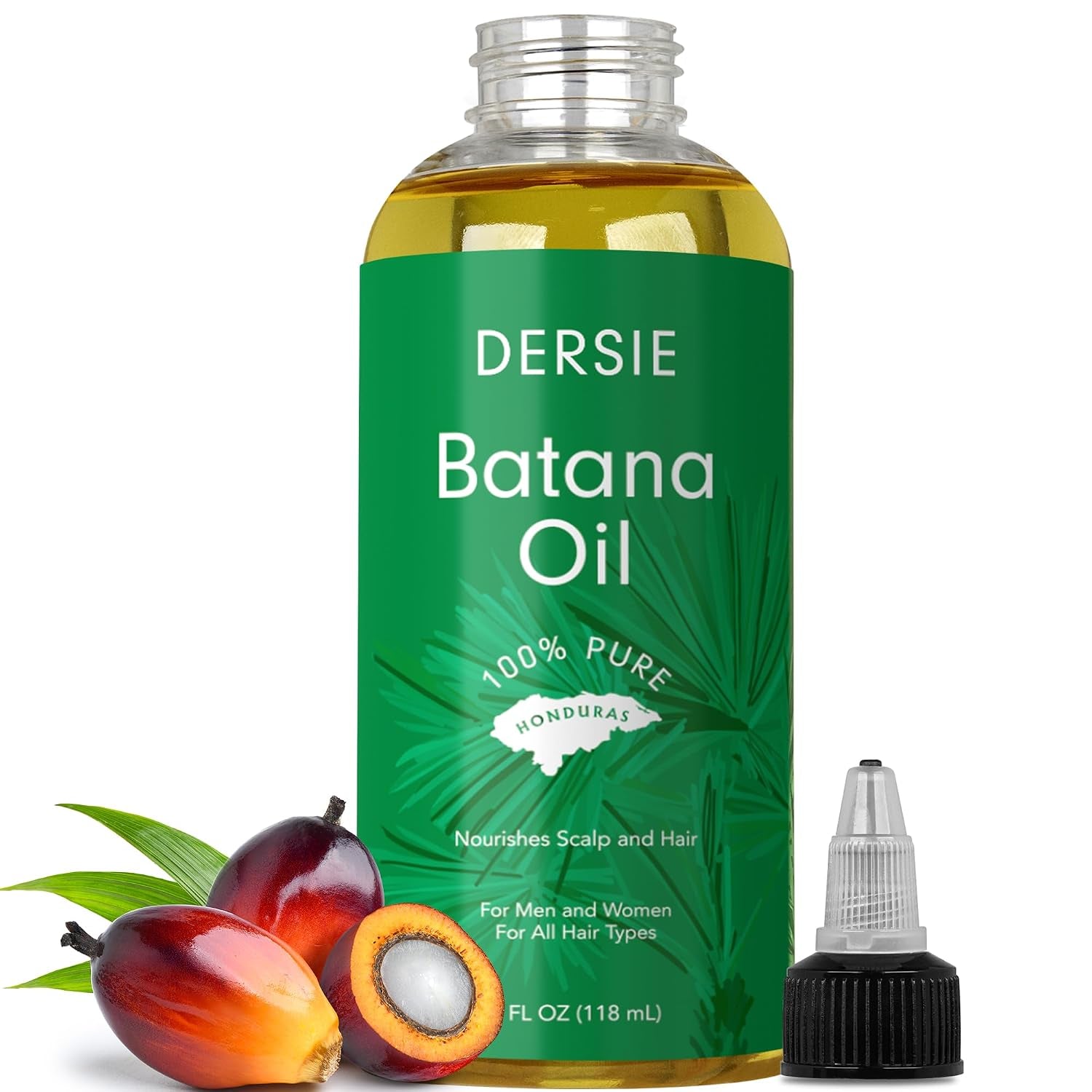 Dersie 100% Pure Batana Oil - Organic Lightweight Leave-In & Pre-Wash Oil for Dry, Damaged, High Porosity Hair - Scalp & Hair Care for Healthier, Longer-Looking Hair - Honduras Sourced (4 Fl Oz)
