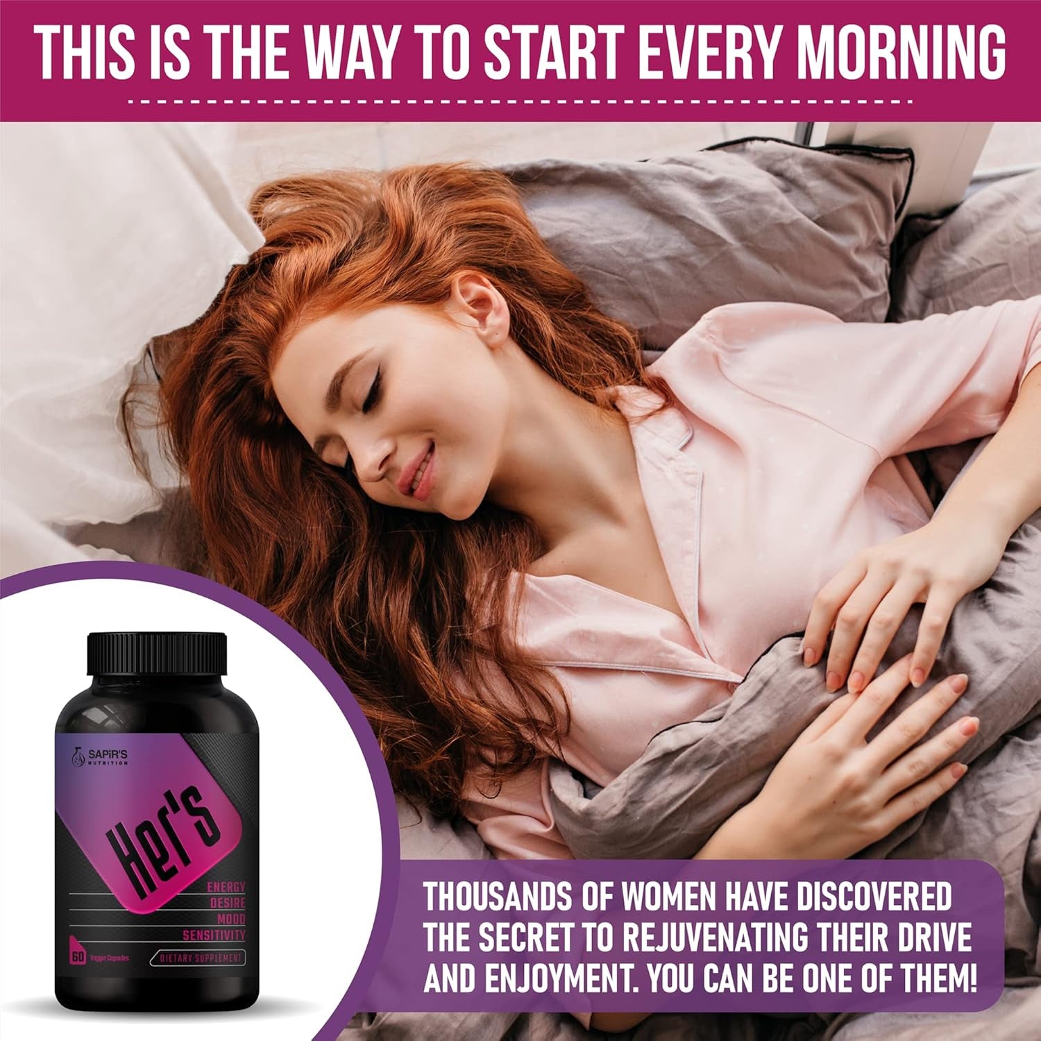 Sapir's Nutrition Women's Vitality & Desire Complex – Horny Goat Weed, Maca Root & Ashwagandha for Energy, Mood & Intimate Wellness | 60 Capsules