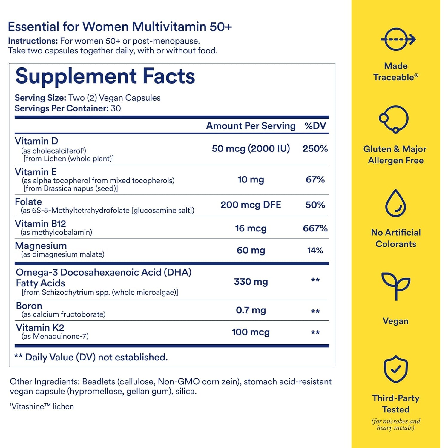 Ritual Women’S 50+ Daily Multivitamin - Key Essential Vitamins and Minerals to Support Menopause, Energy, Heart, Bone, Brain Health* - Including Folate, DHA - Vegan - Mint - 60 Capsules - 30 Servings