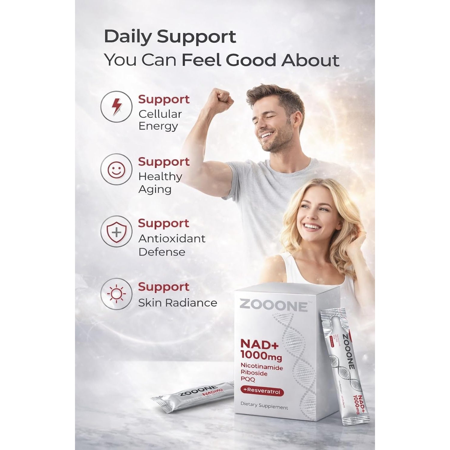 Zooone NAD+ Nicotinamide Riboside & Resveratrol Supplement – 30 Sachets | DNA Repair, Cellular Energy & Healthy Ageing Support | For Men & Women