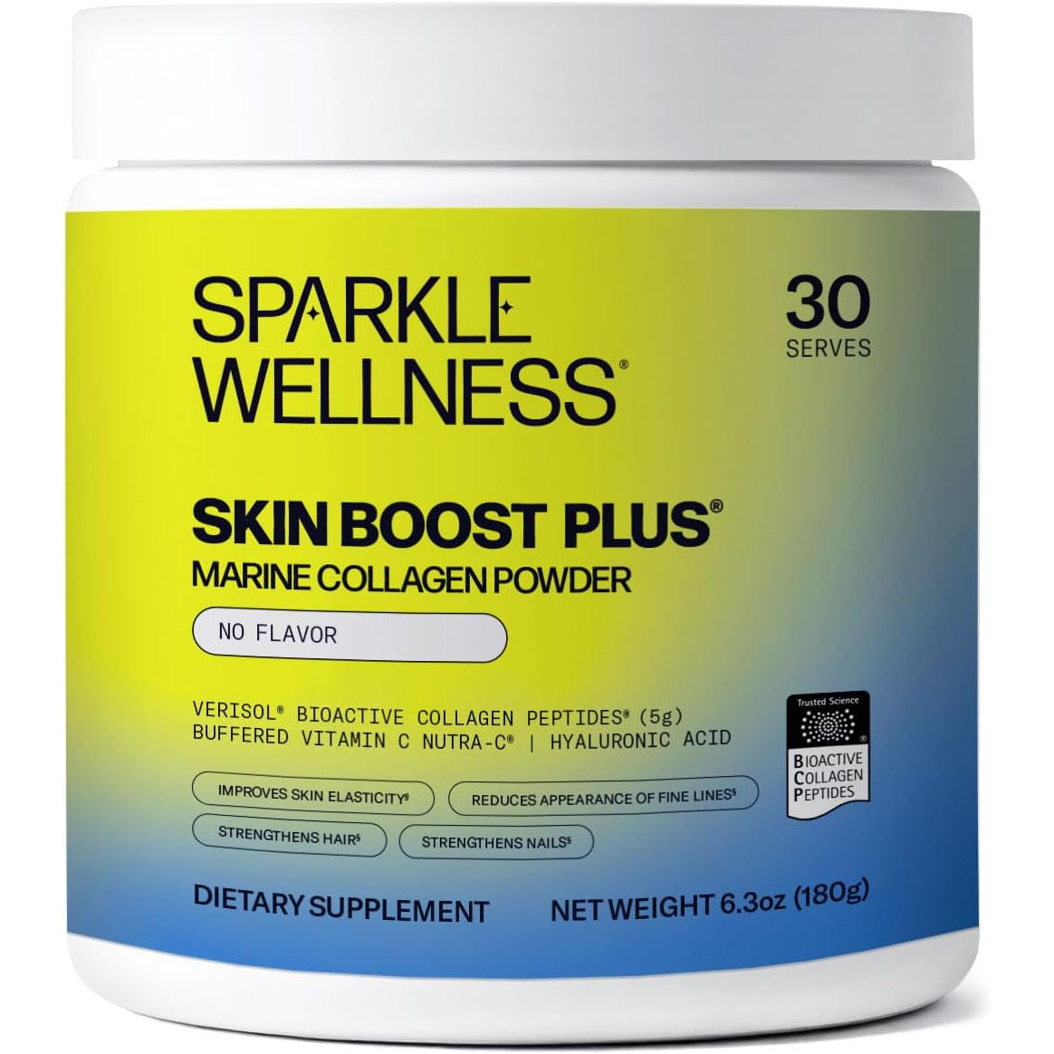 Sparkle Wellness Marine Skin Boost plus (No Flavor) [30-Serves] | Collagen Powder Supplement with Marine-Derived VERISOL Bioactive Hydrolyzed Collagen Peptides, Vitamin C & Hyaluronic Acid