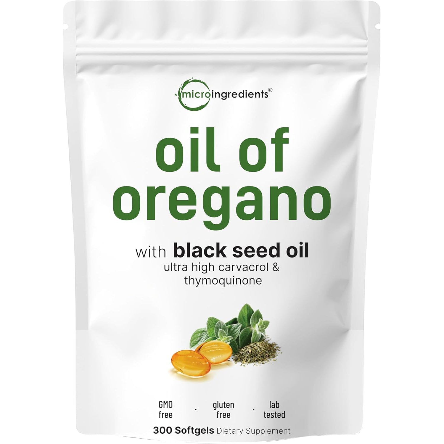 Micro Ingredients Oil of Oregano Softgels, 300 Count | 2 in 1 Formulated with Black Seed Oil | 4X Strength Carvacrol & Thymoquinone | Plant Based, Non-Gmo