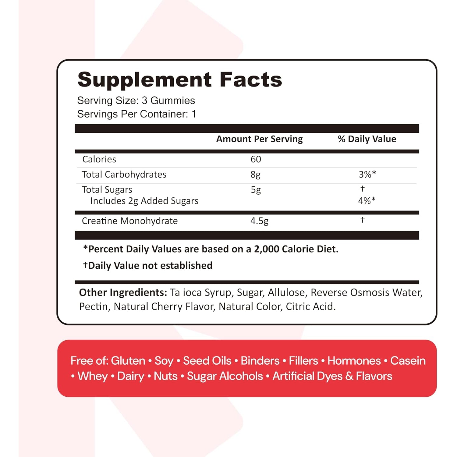 Create Creatine Monohydrate Gummies – Sour Cherry | 1.5g Per Gummy | Vegan & Gluten-Free | Strength, Focus & Endurance for Men & Women