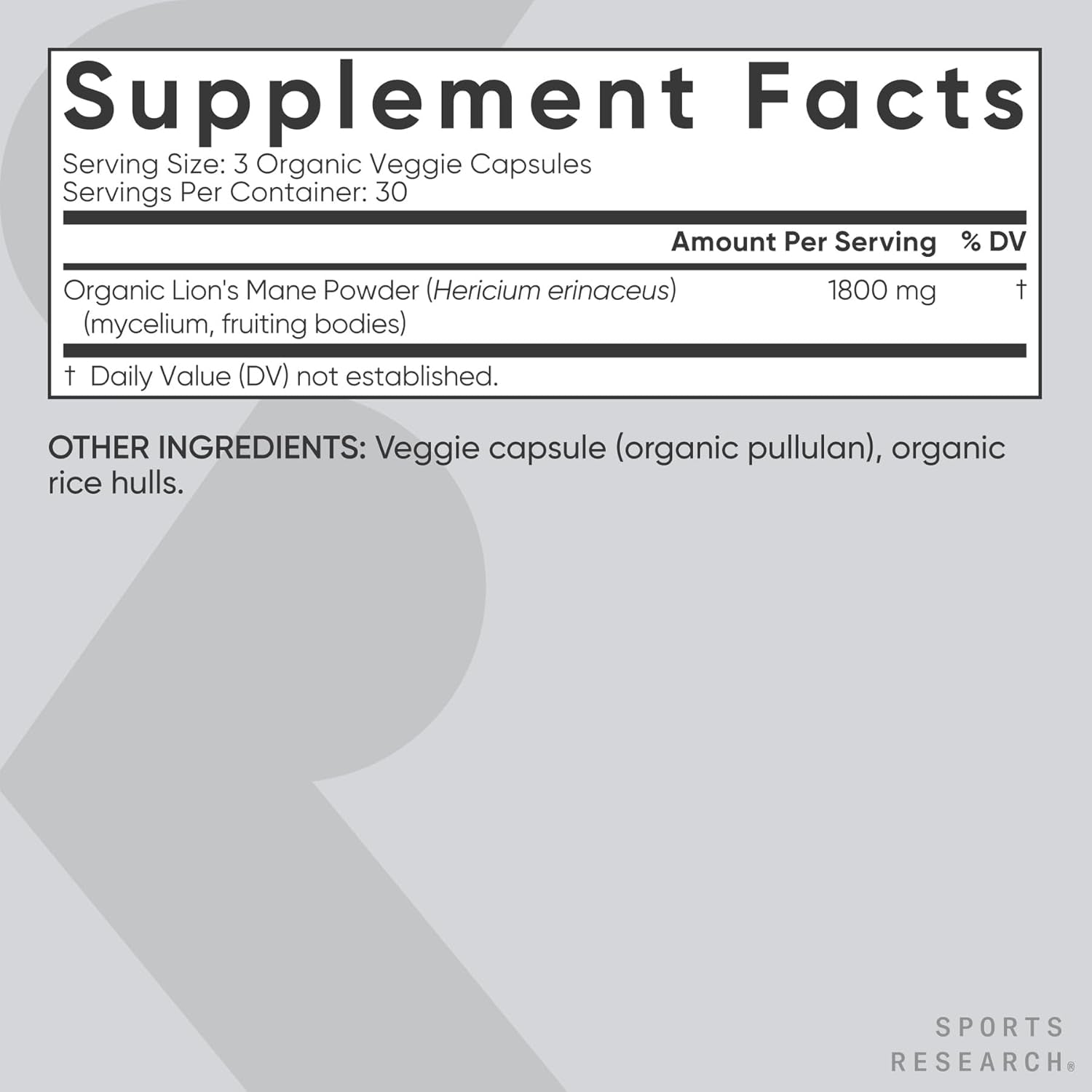 Sports Research® Organic Lion'S Mane Mushroom Supplement 1800Mg - Brain Health, Focus & Cognitive Supports - USDA Certified Organic · Non-Gmo · Vegan - 90 Count Capsules