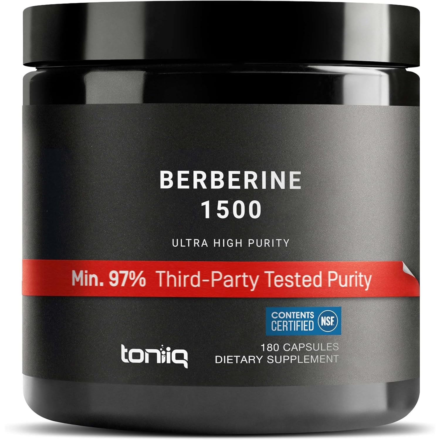 Toniiq NSF Certified Ultra High Strength Berberine Hcl from the Himalayas - 100:1 Concentrated Extract - Lab-Tested 97% Berberine Hcl - 180 Vegetarian Capsules, 1500 Mg per Serving