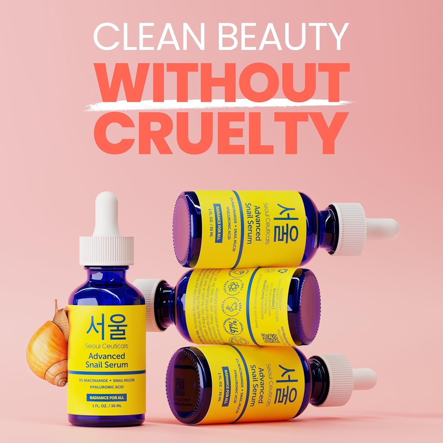 SeoulCeuticals 5% Niacinamide & Snail Mucin 97.5% Serum – Hyaluronic Acid for Brightening & Anti-Ageing | 30ml | K-Beauty