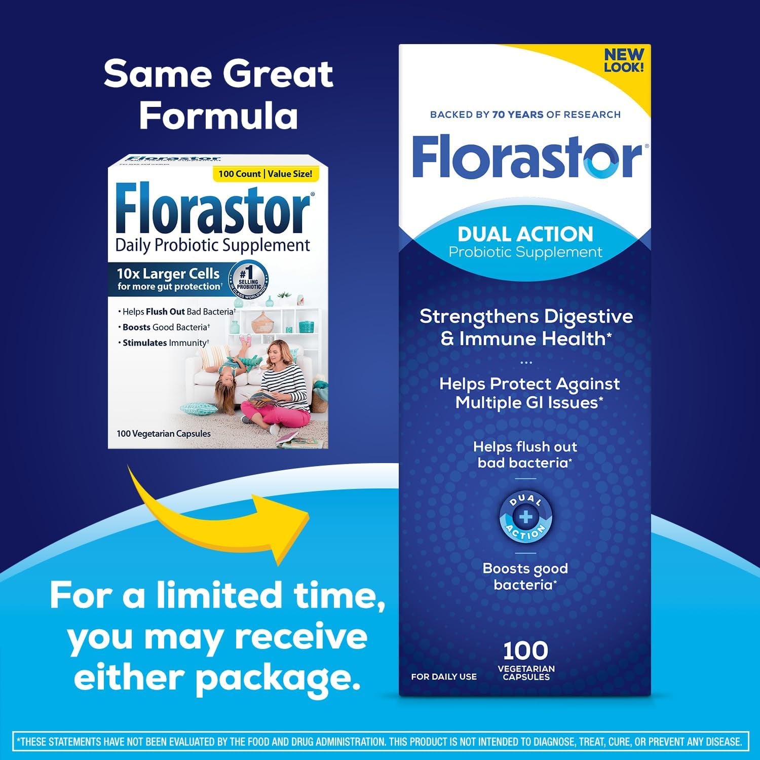 Florastor Probiotics for Digestive and Immune Health, 100 Capsules, Probiotics for Women & Men, Helps Flush Out Bad Bacteria, Boosts the Good with Our Unique Strain Saccharomyces Boulardii