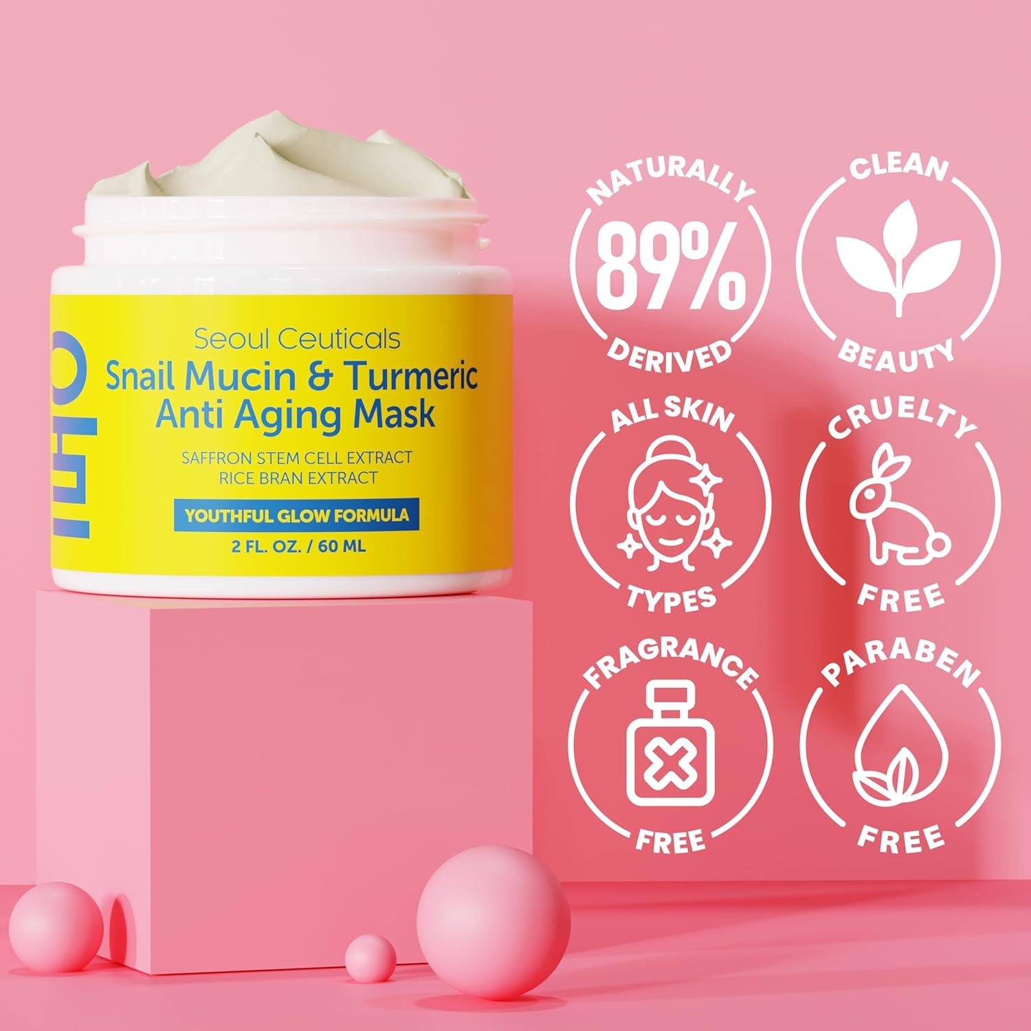 SeoulCeuticals Snail Mucin & Turmeric Face Mask – Korean Anti-Ageing Wash-Off Mask for Healthy Glow | 60ml | K-Beauty