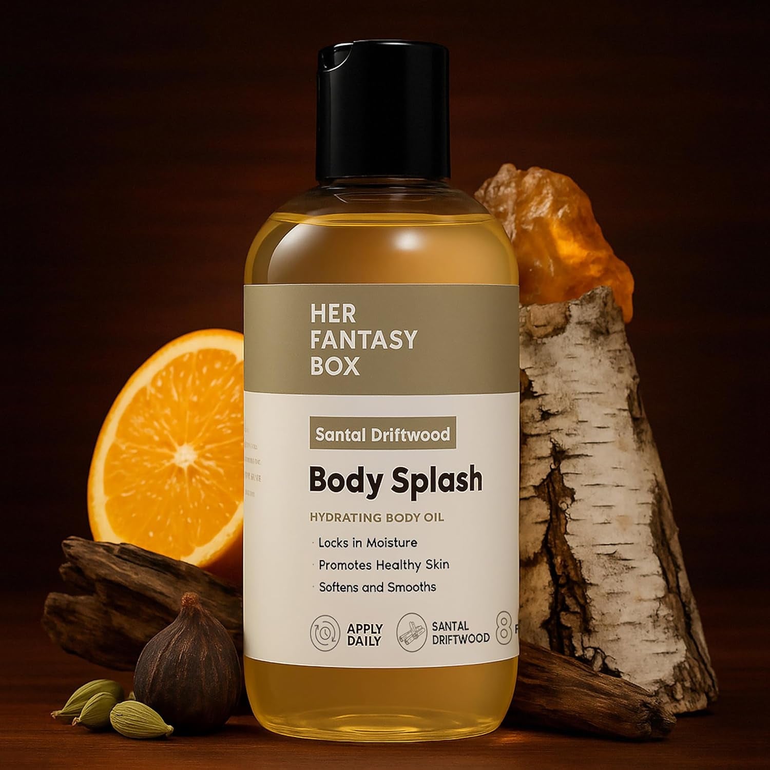 Her Fantasy Box Body Splash – Santal Driftwood | Lightweight Fragrant Body Mist | Natural Feminine Wellness Brand - 240ml