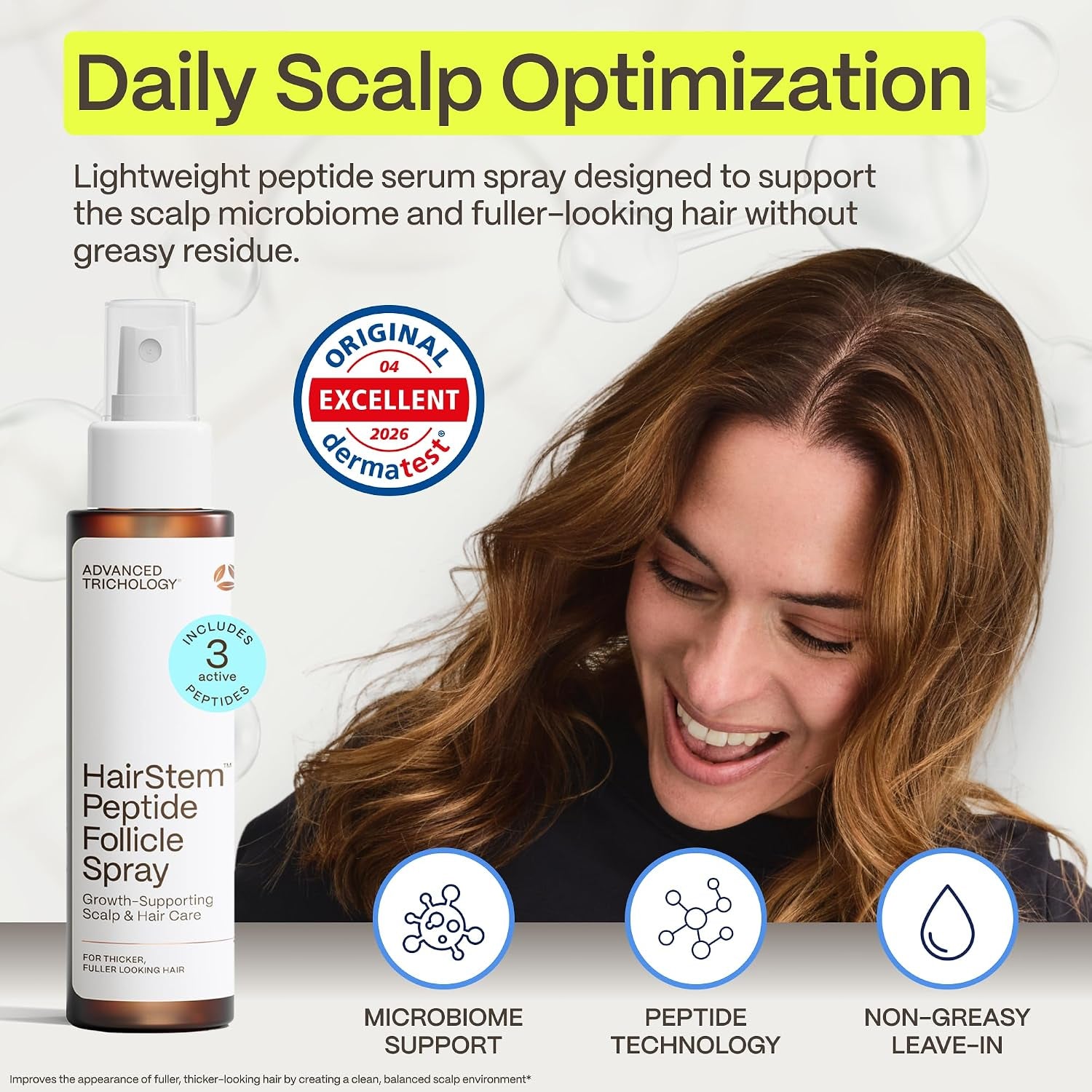 Advanced Trichology Hairstem™ Peptide Spray for Thicker, Fuller-Looking Hair | Leave-In Post-Shower Scalp Spray with Peptides, Rice Protein & Prebiotics | Lightweight, Non-Greasy Volumizing Hair Spray