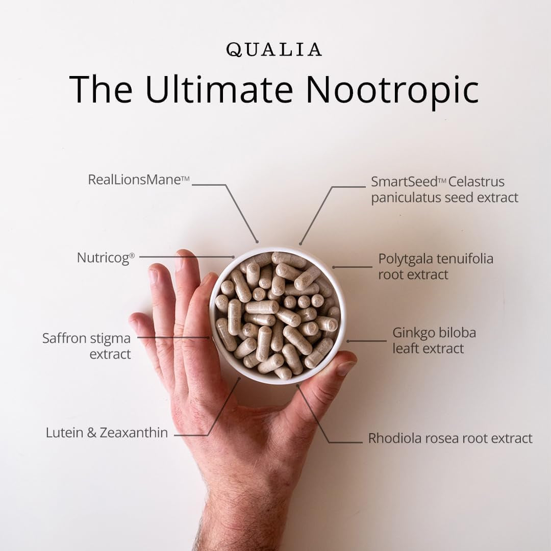 Qualia Mind — Beat Brain Fog | Doctor-Formulated Premium Brain Nourishment | Fuel Focus, Drive & Energy | 32 Ingredients Including Lion’S Mane, Cognizin™, Ginkgo & More| 2 Week Supply*