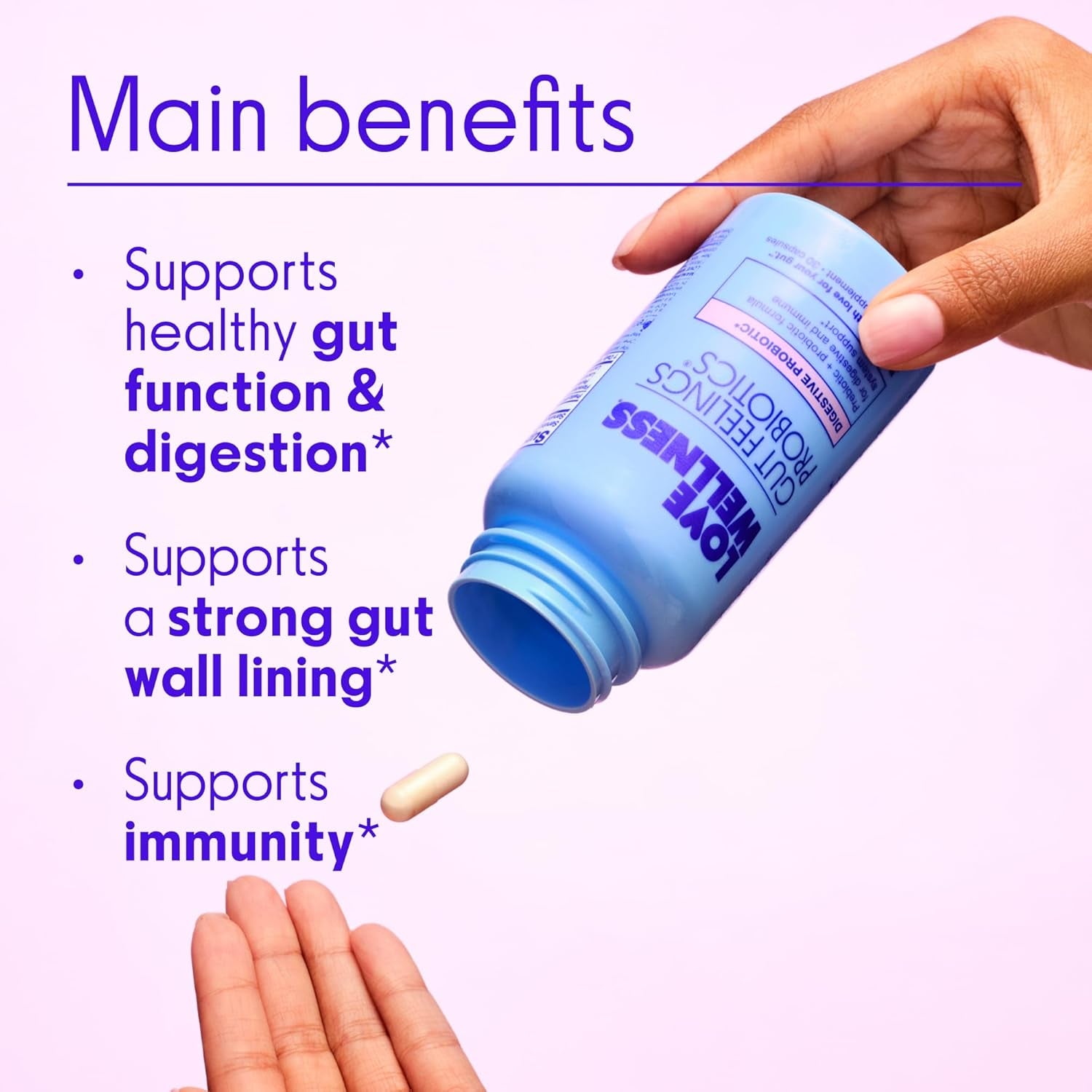 Love Wellness Gut Feelings Probiotic – 3 Billion CFU with Prebiotics & Postbiotics for Gut Health, Digestion & Immune Support | 30 Capsules