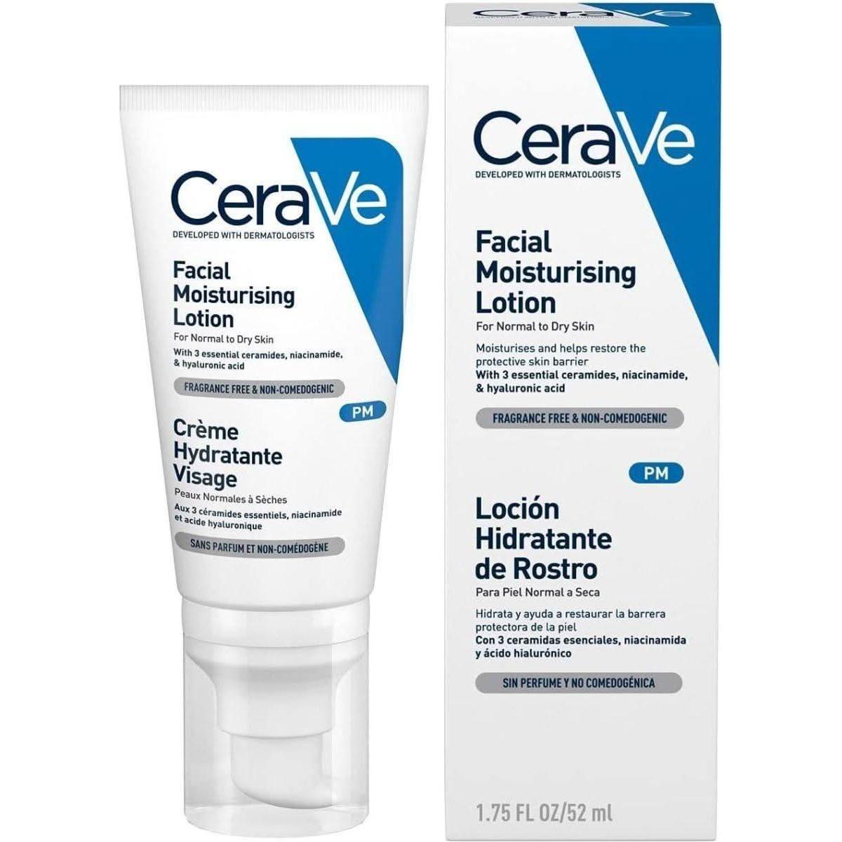 Cerave PM Daily Facial Moisturiser Lotion for Normal to Dry Skin 52ml - Glam Global UKCeraVe