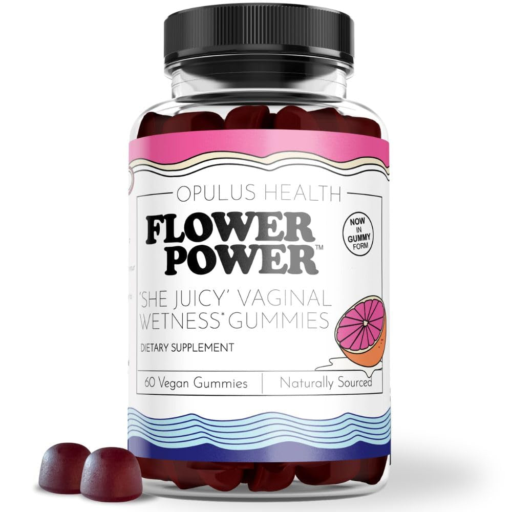 Flower Power Vaginal Moisture Gummies – Slippery Elm Bark for Vaginal Dryness & Hydration Support | Sugar-Free Blueberry | 60 Gummies