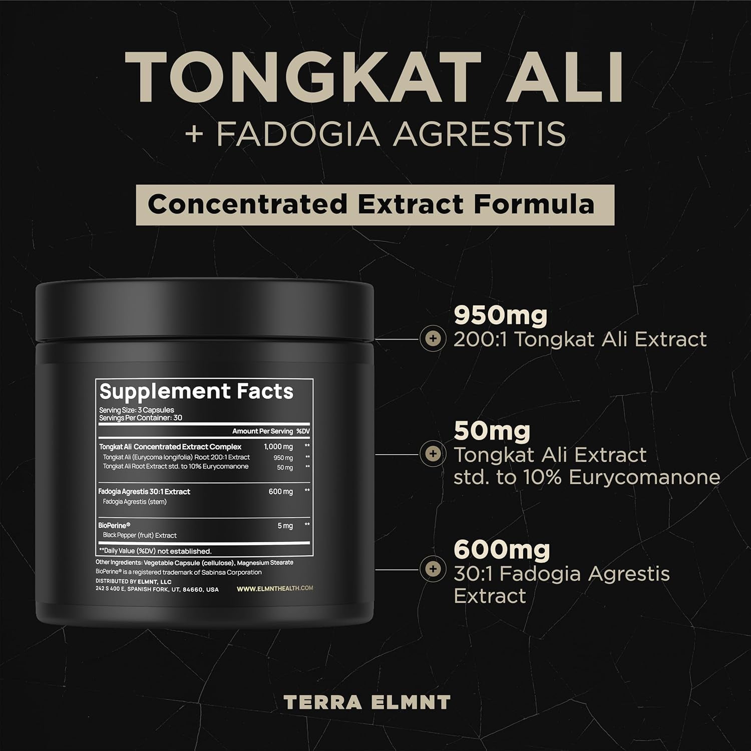 ELMNT 200X Tongkat Ali & Fadogia Agrestis Supplement – 10% Eurycomanone High-Potency Longjack for Muscle Growth & Energy | Men
