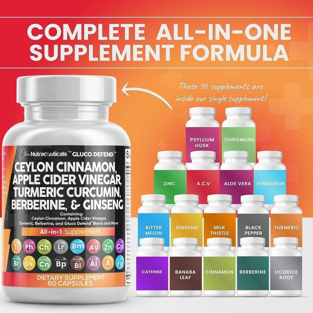 Clean Nutraceuticals Gluco Defend All - in - 1 Supplement - 60 Capsules - Glam Global UKClean Nutraceuticals