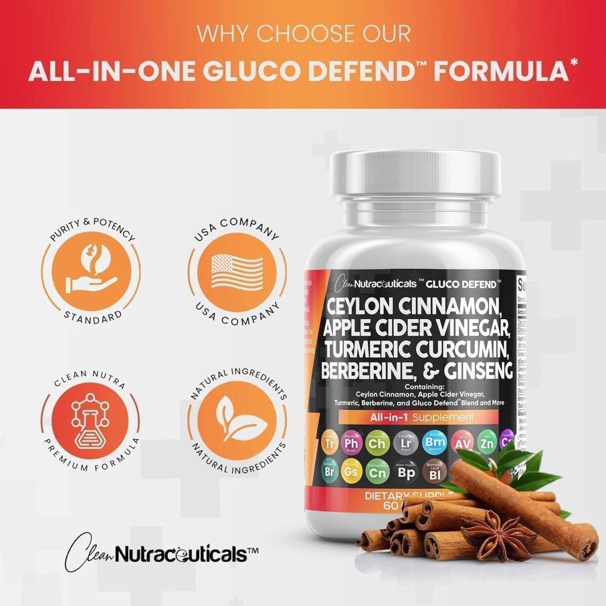 Clean Nutraceuticals Gluco Defend All - in - 1 Supplement - 60 Capsules - Glam Global UKClean Nutraceuticals