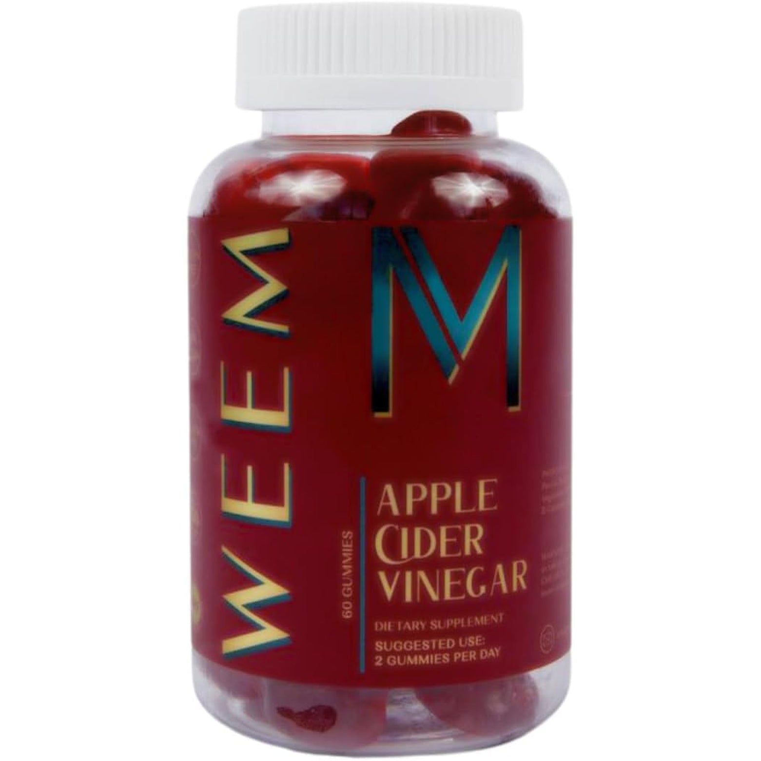 WEEM Apple Cider Vinegar Gummies - Natural, Vegan ACV with Folic Acid- Gluten Free - Vitamin B12 - Premium Detox & Weight Supplement- Helps Digestion for Women and Men