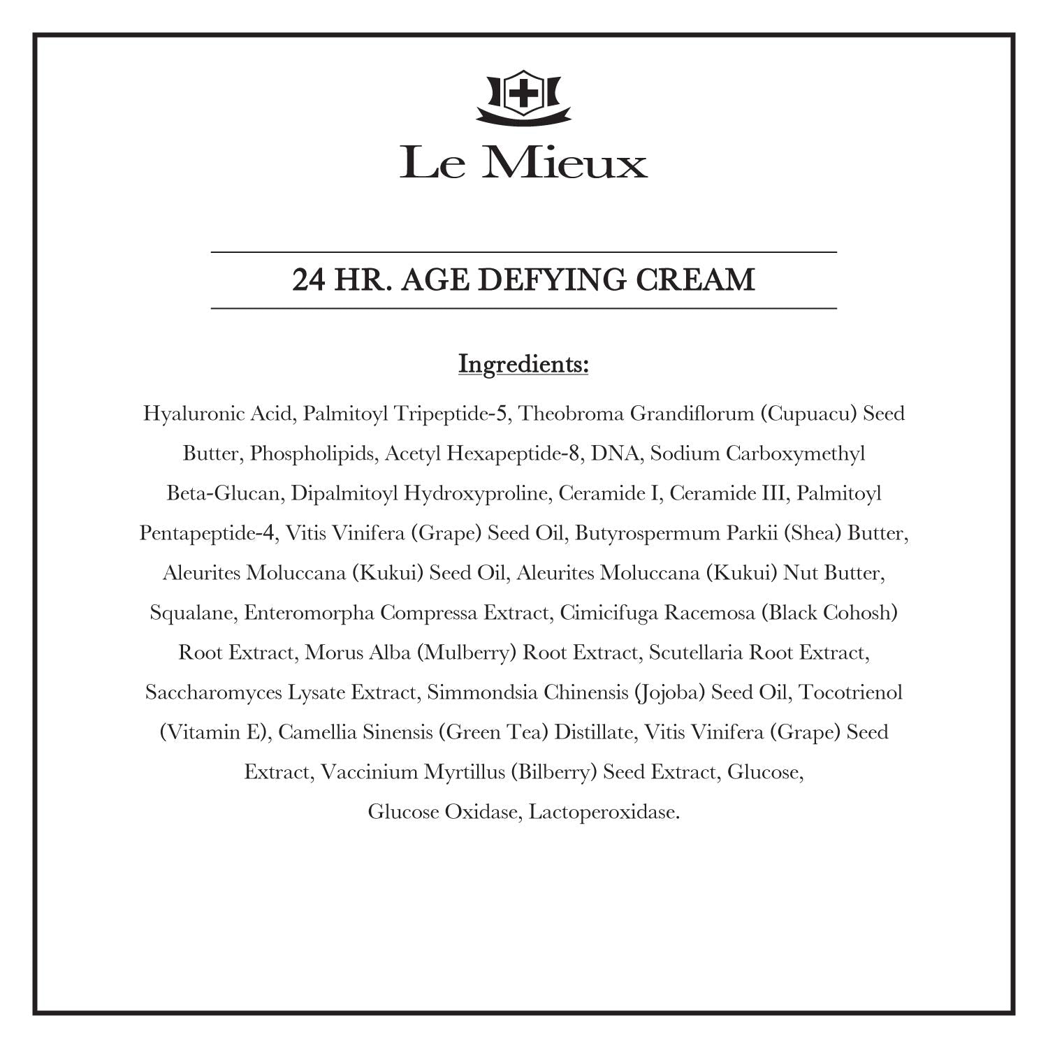 Le Mieux 24 Hr. Age Defying Cream - Hydrating Facial Moisturizer with Hyaluronic Acid & Peptides, Rich Anti-Aging Face Cream, No Parabens or Sulfates (1.75 Oz / 52 Ml)