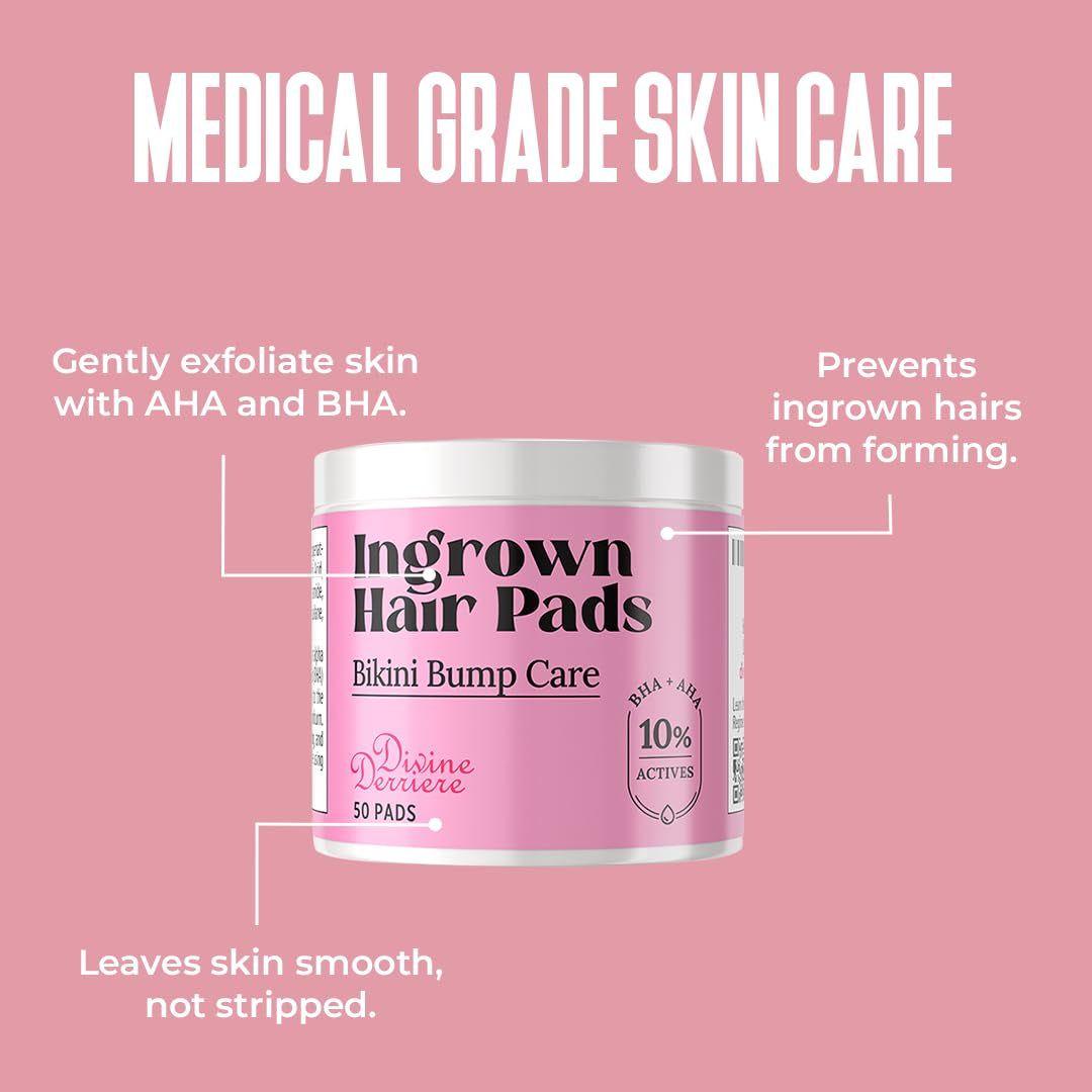 Divine Derriere Ingrown Hair Pads – 50 Pads | Exfoliating Razor Bump & Ingrown Hair Treatment