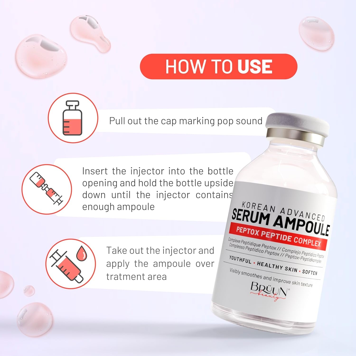 BRÜUN Peptox Peptide Facial Serum Ampoule – 35ml | Hydrating Korean Skincare for Face & Body | Use With or Without Derma Pen