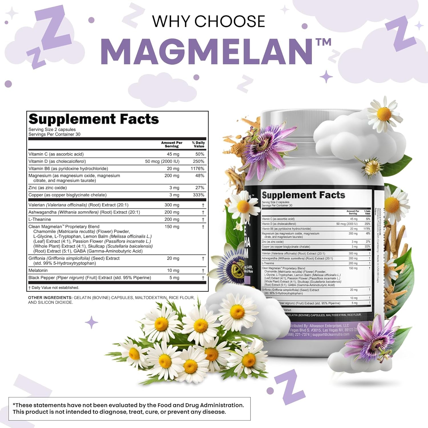 Clean Nutraceuticals Sleep Support Complex – 60 Capsules | Melatonin 10mg, Valerian Root, L-Theanine 200mg & Ashwagandha | Magnesium, Lemon Balm & Chamomile
