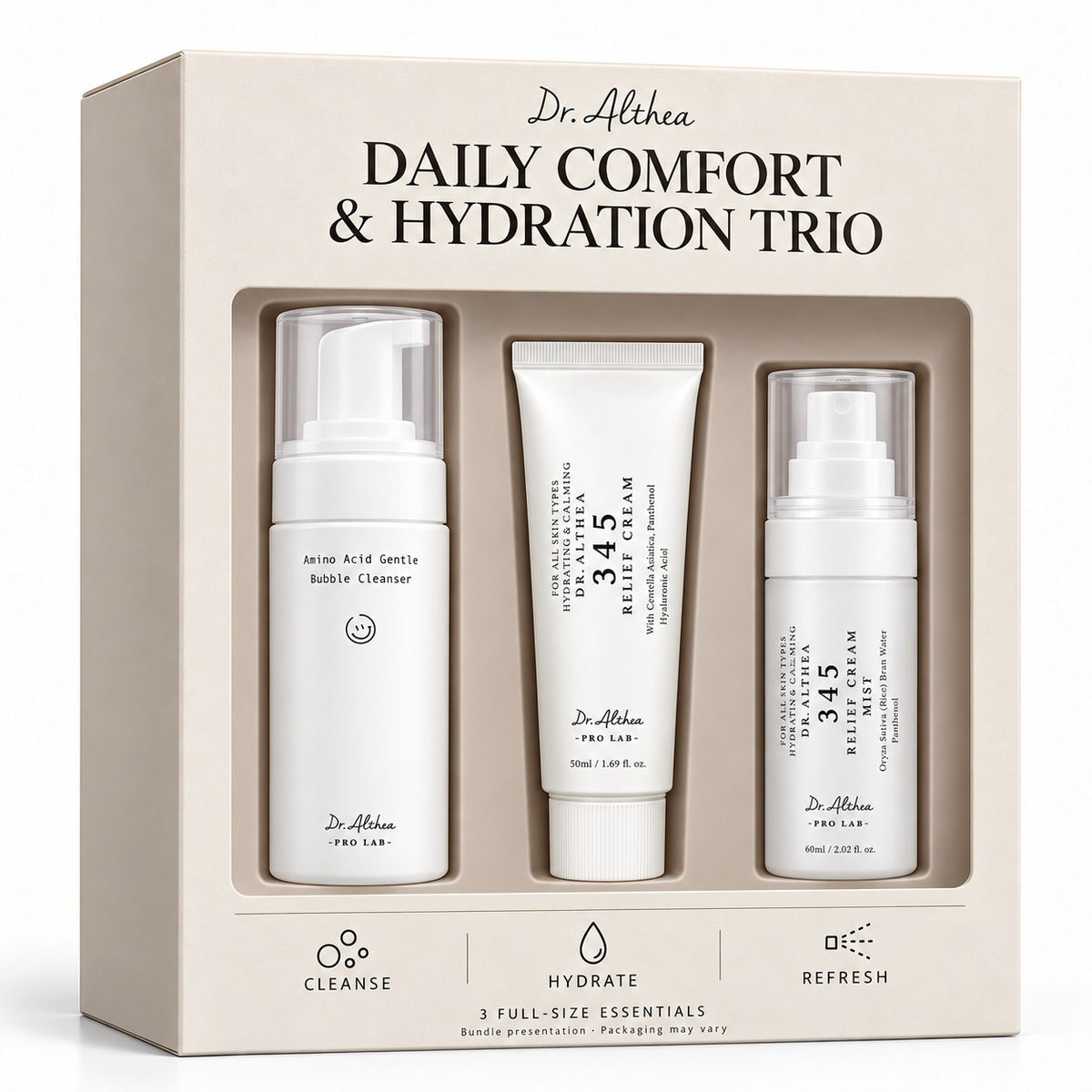 Dr.Althea Daily Comfort & Hydration Trio – Bubble Cleanser, 345 Relief Cream & Cream Mist