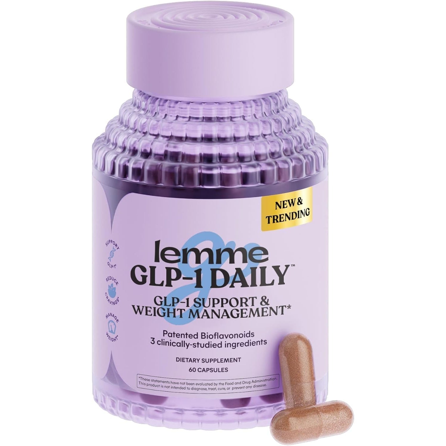 GLP-1 Daily Support, Clinically Studied Ingredients to Reduce Hunger & Cravings, Promote GLP-1 Production, Support Fat Loss and Weight Management, 1 Month Supply (60 Capsules)