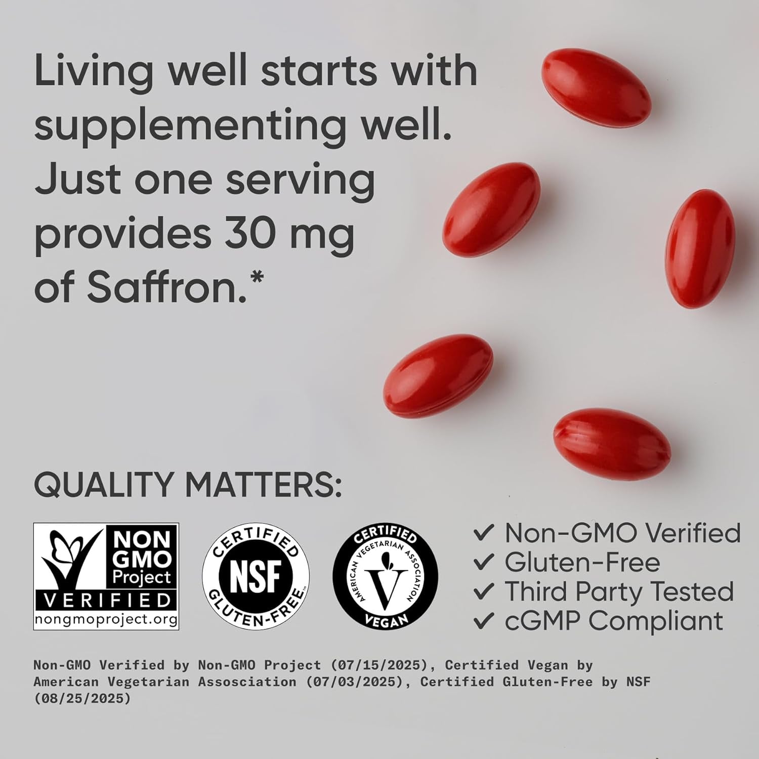 Sports Research® Pure Saffron Supplement, 30 Mg - Mood & Stress Support - Made W/Affron® Saffron Extract - Vegan Certified · Non-Gmo · Gluten Free – 60 Veggie Softgels