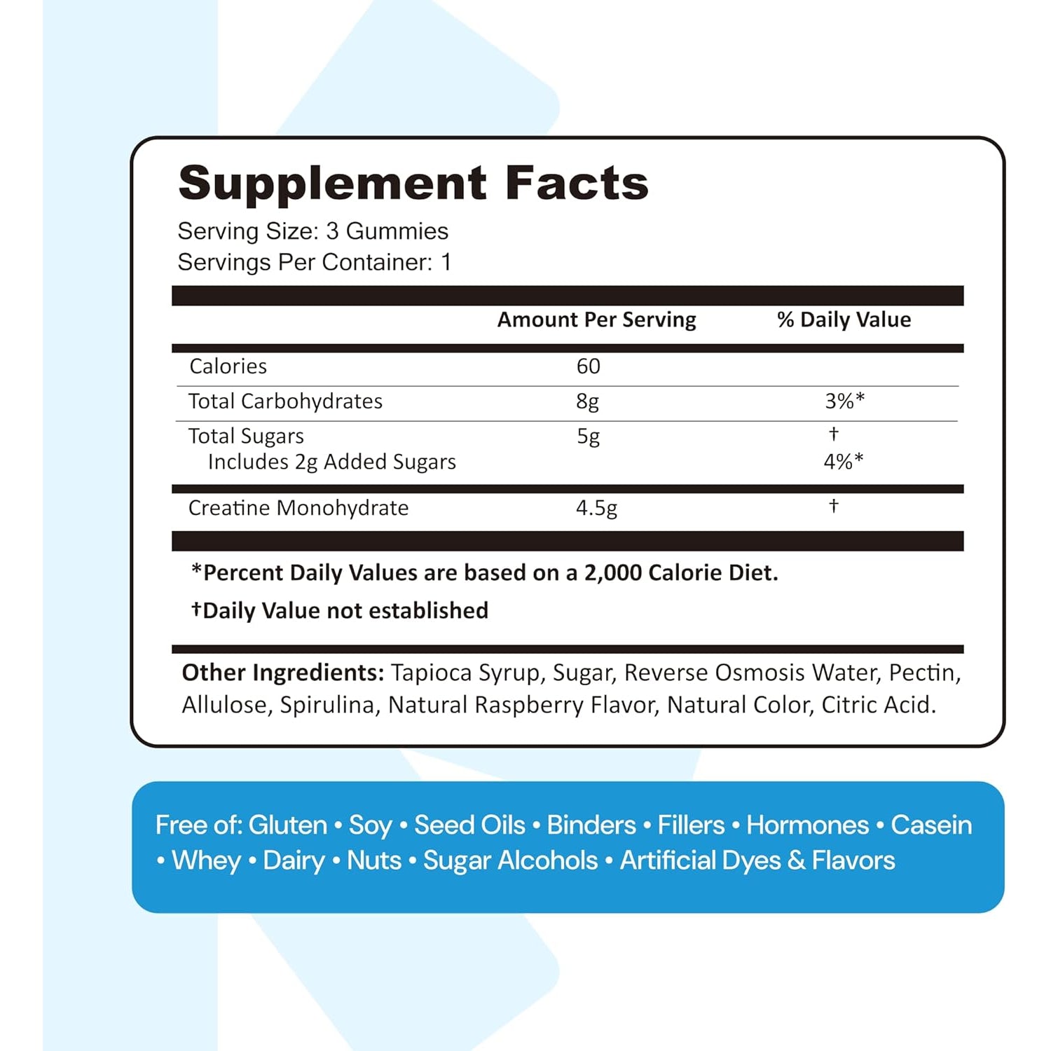 Create Creatine Monohydrate Gummies – Blue Raspberry | 1.5g Per Gummy | Vegan & Gluten-Free | Strength, Focus & Endurance for Men & Women