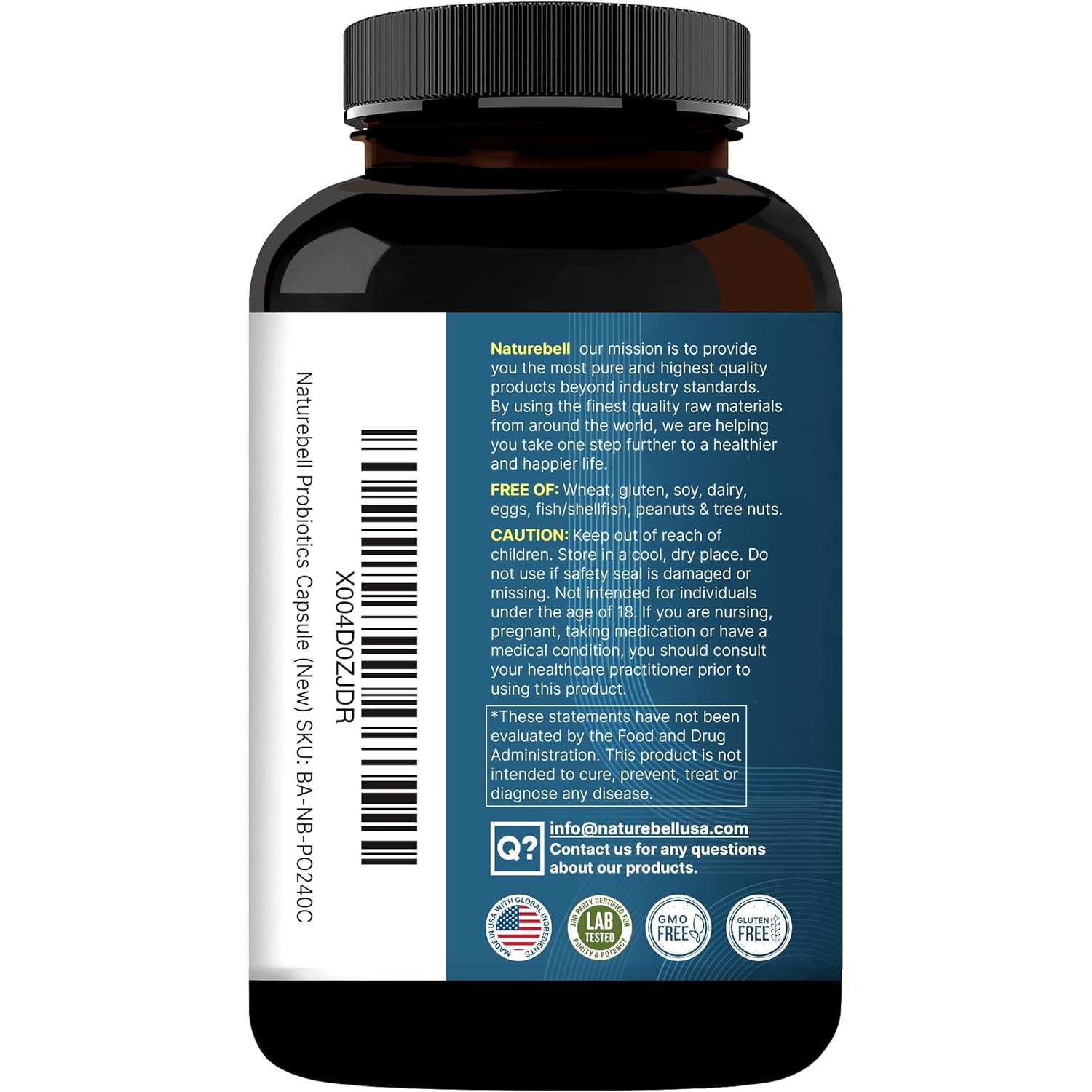 Naturebell Probiotic 200 Billion CFU – 40 Strains with Prebiotics & Digestive Enzymes for Gut & Immune Health | Full Spectrum | 240 Capsules