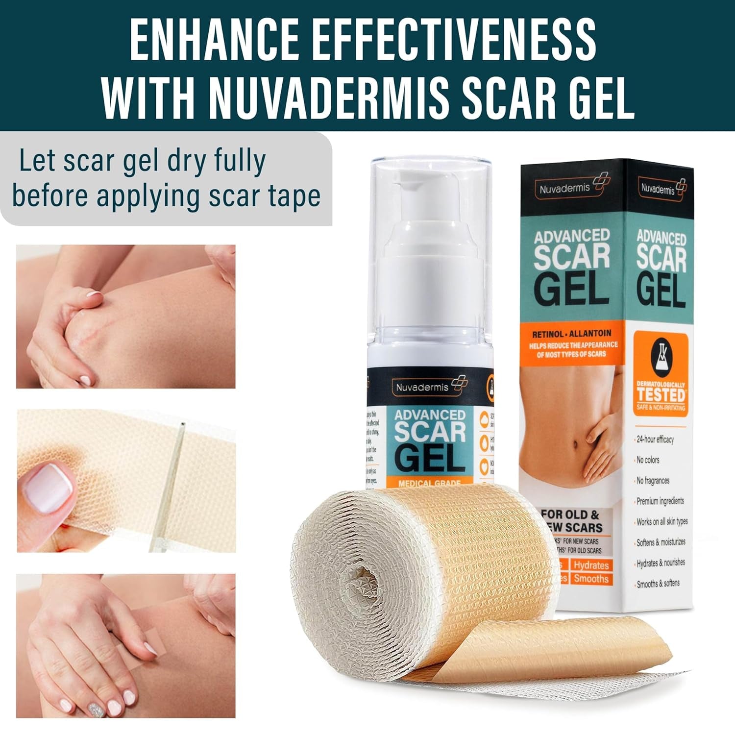 NUVADERMIS Silicone Scar Sheets for Surgical Scars - 120" X 1.5" Roll - Medical Grade Silicone Scar Tape and Face Tape for Wrinkles, Keloid Scars, and Hypertrophic Scars - Reusable - 1 Pack