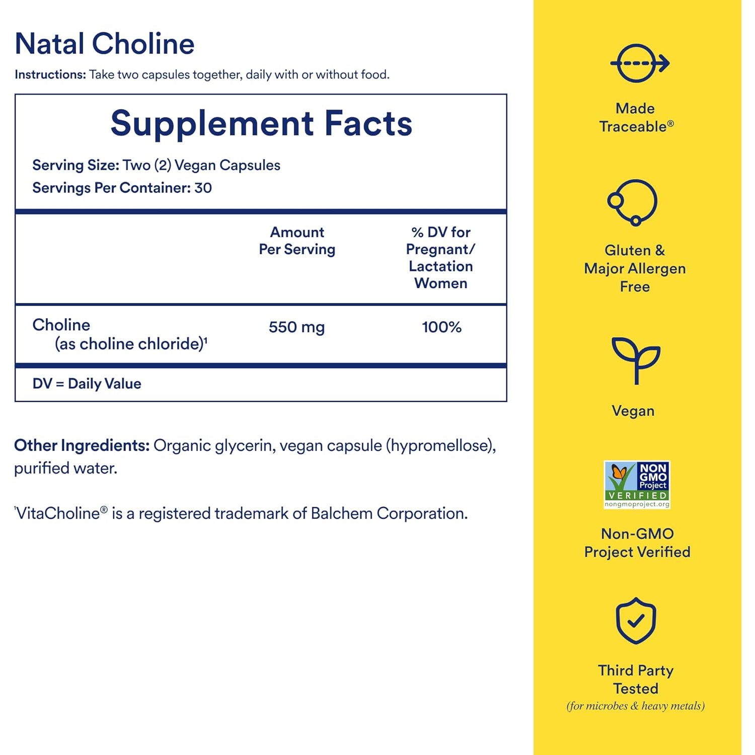 Ritual Natal Choline Supplement - 550Mg - to Support Baby’S Cognitive Function When Taken during Pregnancy and Postpartum Choline Content in Breastmilk* - Vegan - Citrus - 30 Capsules - 30 Servings