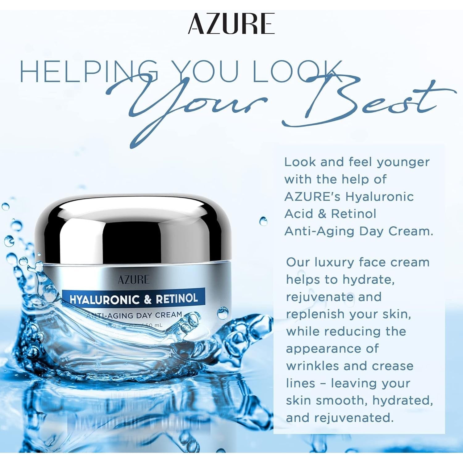 Azure Cosmetics Hyaluronic & Retinol Anti-Aging Day Cream – 50ml | Deep Hydration & Radiant Glow