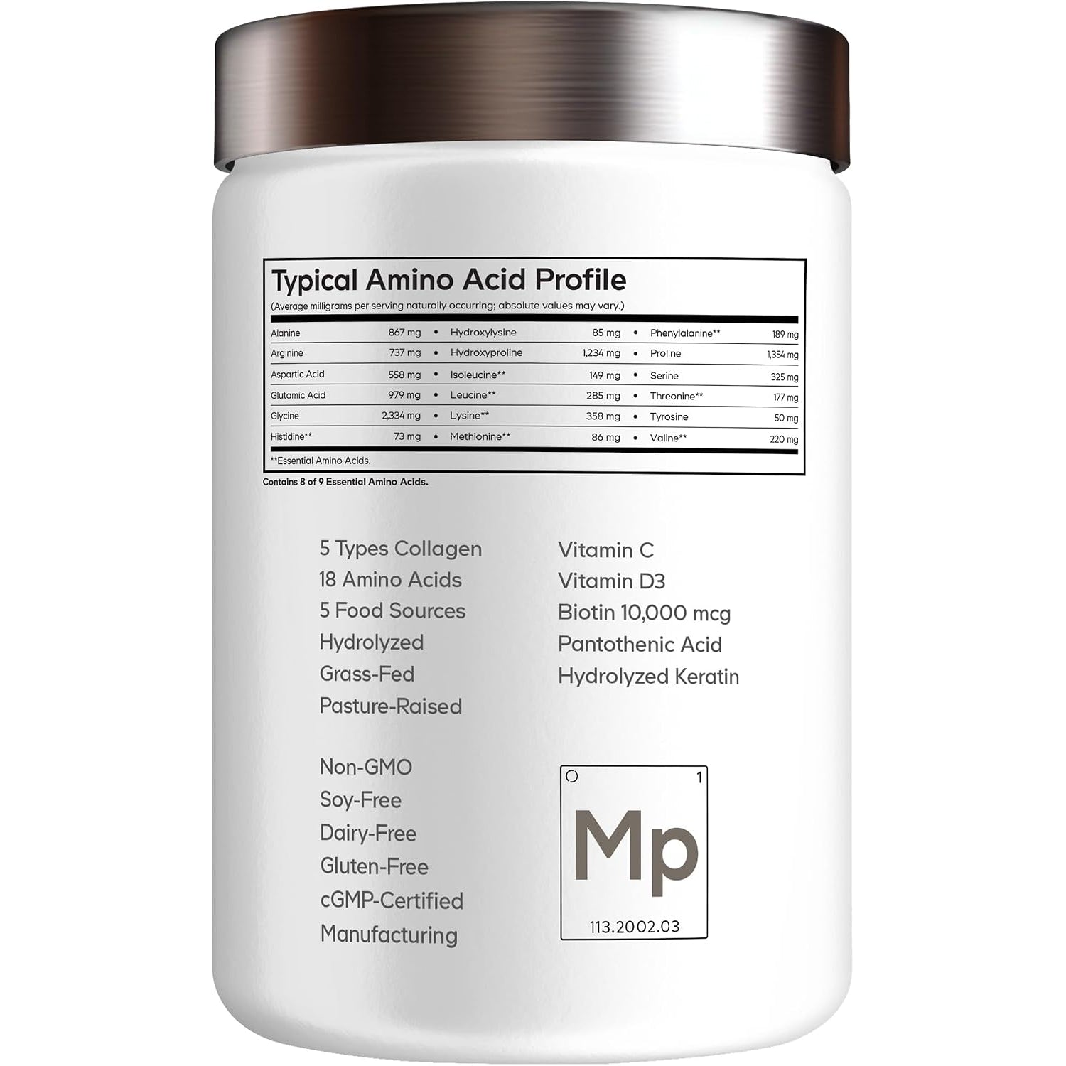 Codeage Multi Collagen for Women & Men Biotin 10000Mcg Keratin, Protein Powder Vitamin C B6 D3, Hyaluronic Acid, Niacin - Hydrolyzed Collagen Coffee Creamer 5 Types - Unflavored - Non-Gmo - 11.5Oz