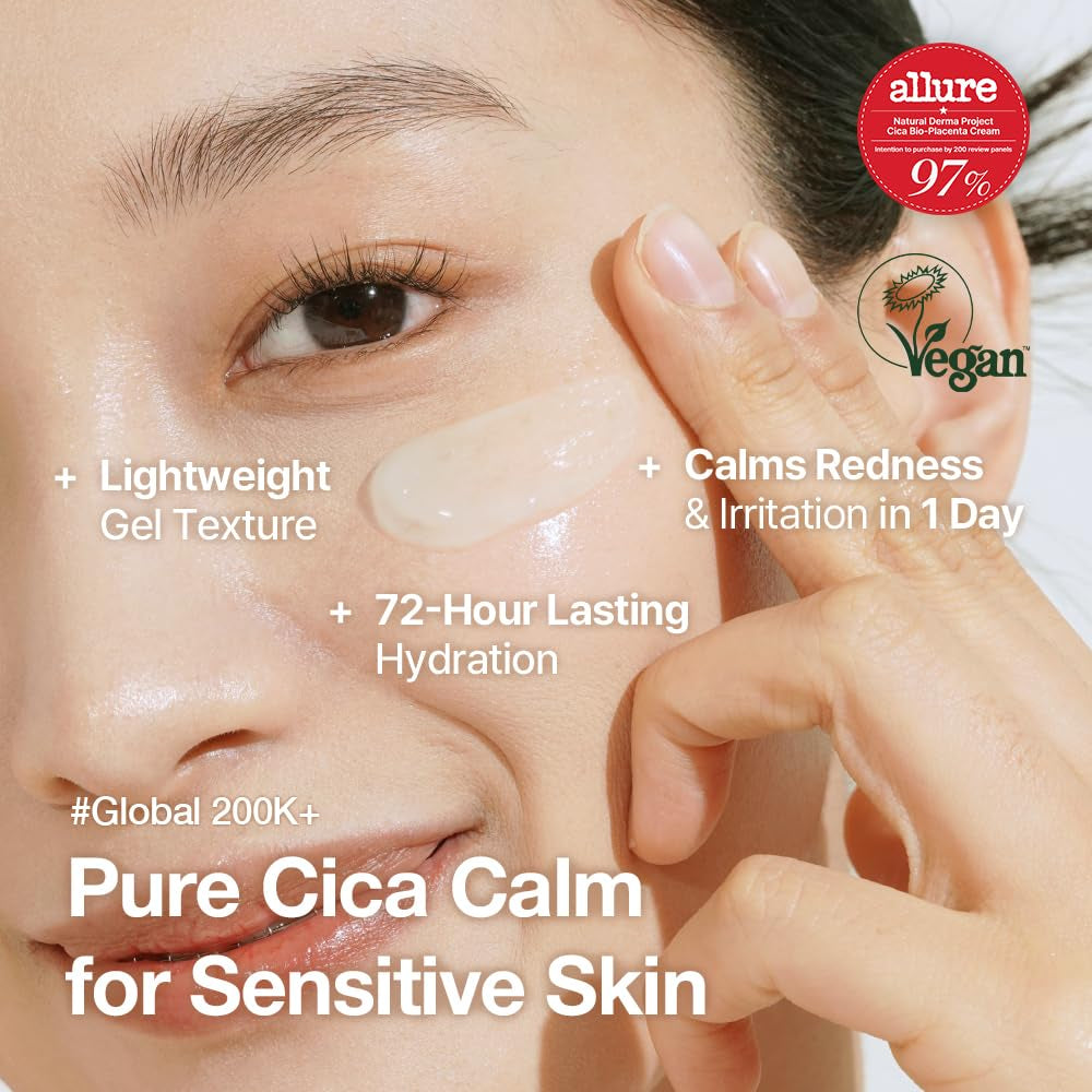 NATURAL DERMA PROJECT NDP Cica Cream - Gel Face Moisturizer for Sunburn Relief, Lightweight Korean Moisturizer for Sensitive Skin, Centella Asiatica, Hydrating, Calming, Soothing (1.7 Fl Oz / 50Ml)