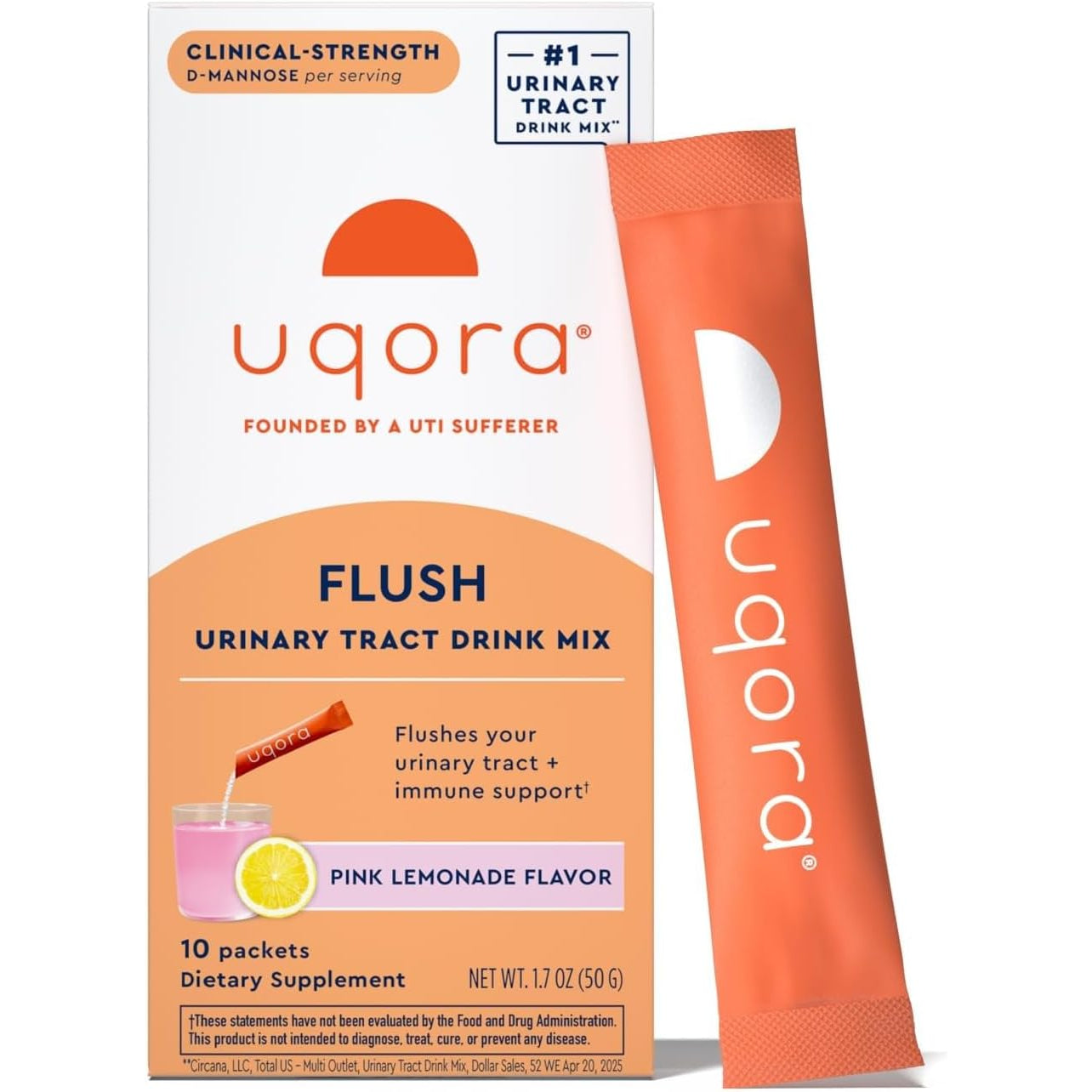 Uqora Flush - Urinary Tract* with D-Mannose - Pink Lemonade Flavor - 10 Packets 