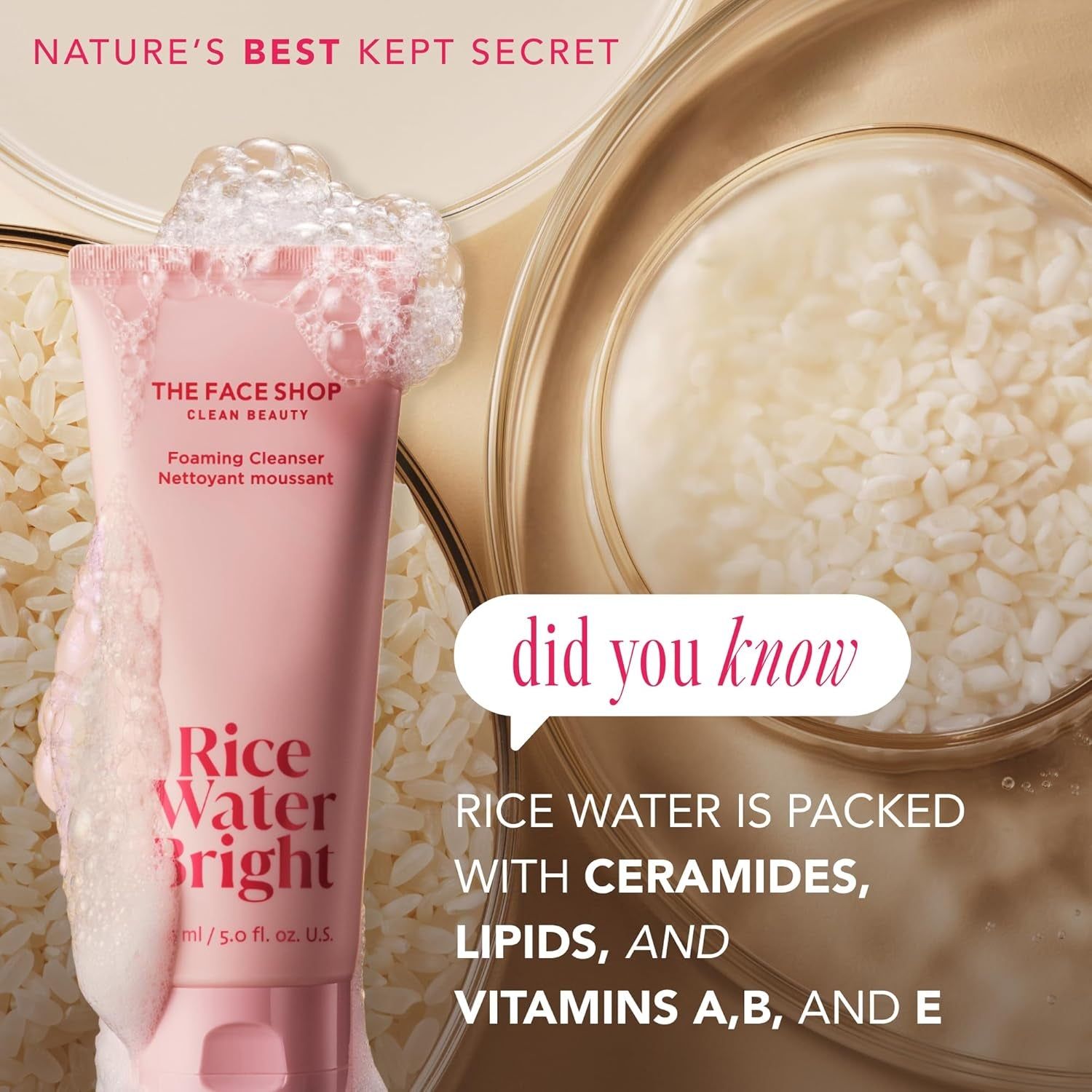The Face Shop Rice Water Bright Foaming Cleanser – 300ml | Gentle Brightening Cleanser for Radiant Skin