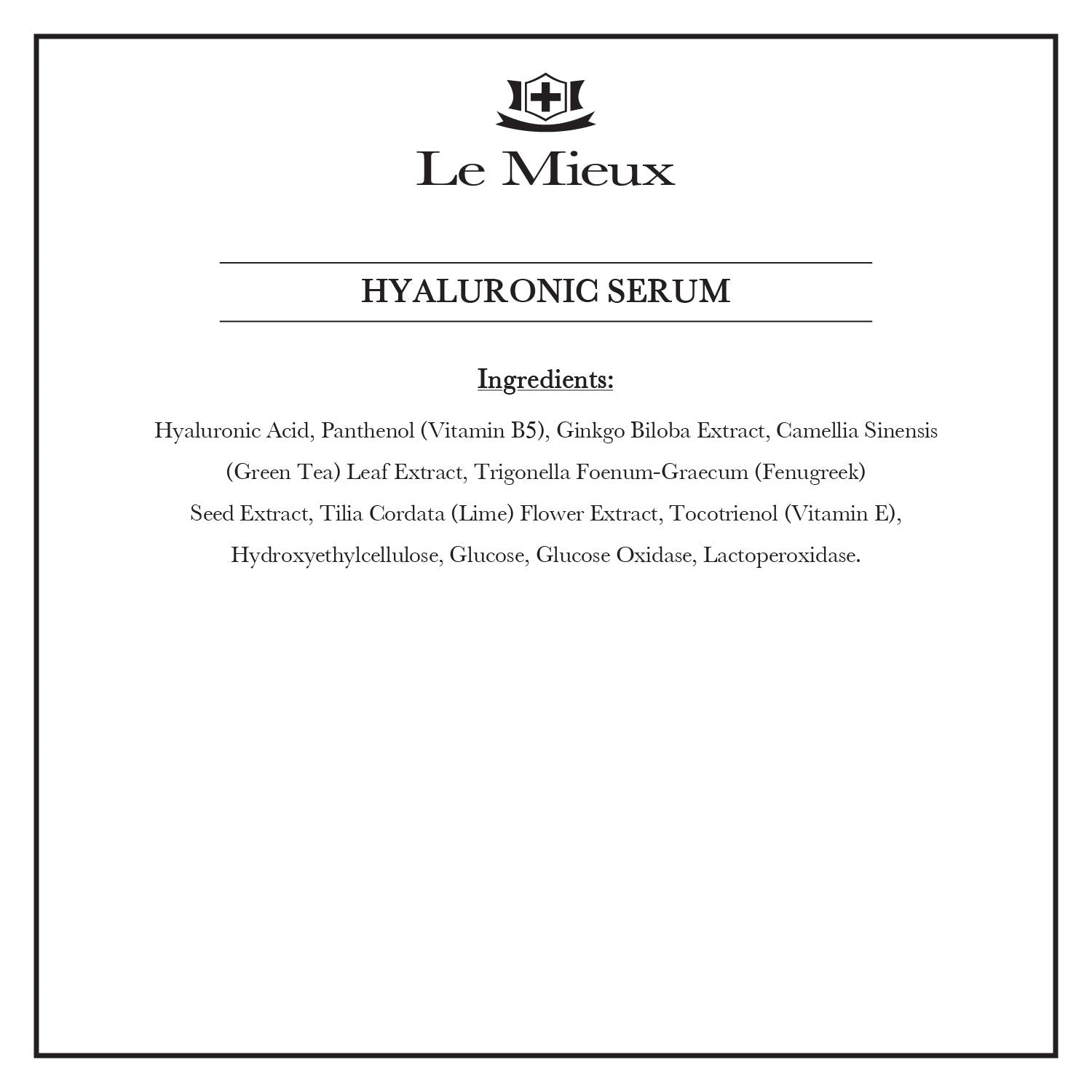 Le Mieux Hyaluronic Serum - Concentrated Hyaluronic Acid Facial Hydration Complex, anti Aging Moisture with No Parabens or Sulfates (1 Oz / 30 Ml)