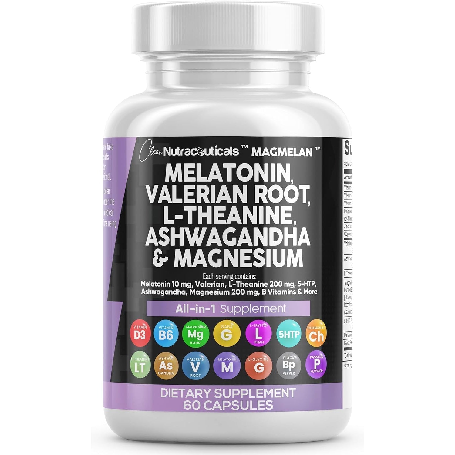 Clean Nutraceuticals Sleep Support Complex – 60 Capsules | Melatonin 10mg, Valerian Root, L-Theanine 200mg & Ashwagandha | Magnesium, Lemon Balm & Chamomile