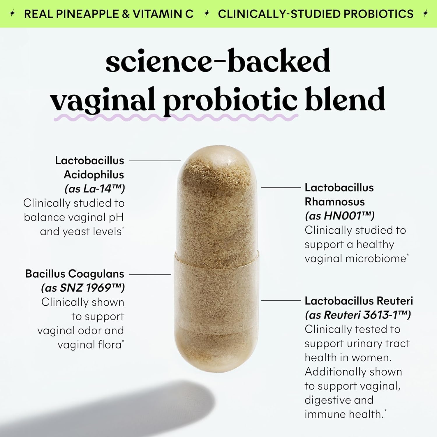 Purr Vaginal Probiotics for Women - Promotes Ph Balance, Healthy Vaginal Odor & Urinary Tract Health W/Lactobacillus Blend, Clinically Tested Strains, Pineapple & Vitamin C - 60 Veggie Capsules